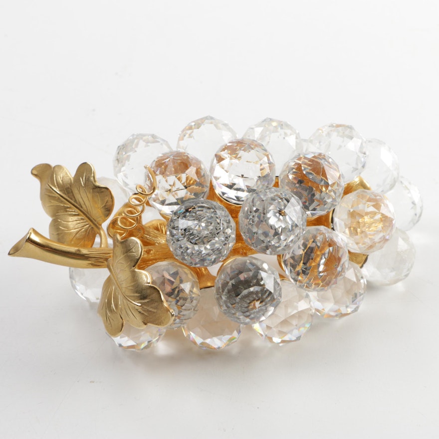 Vintage Swarovski Crystal "Sparkling Fruit" Grape Cluster with Gold Tone Leaves