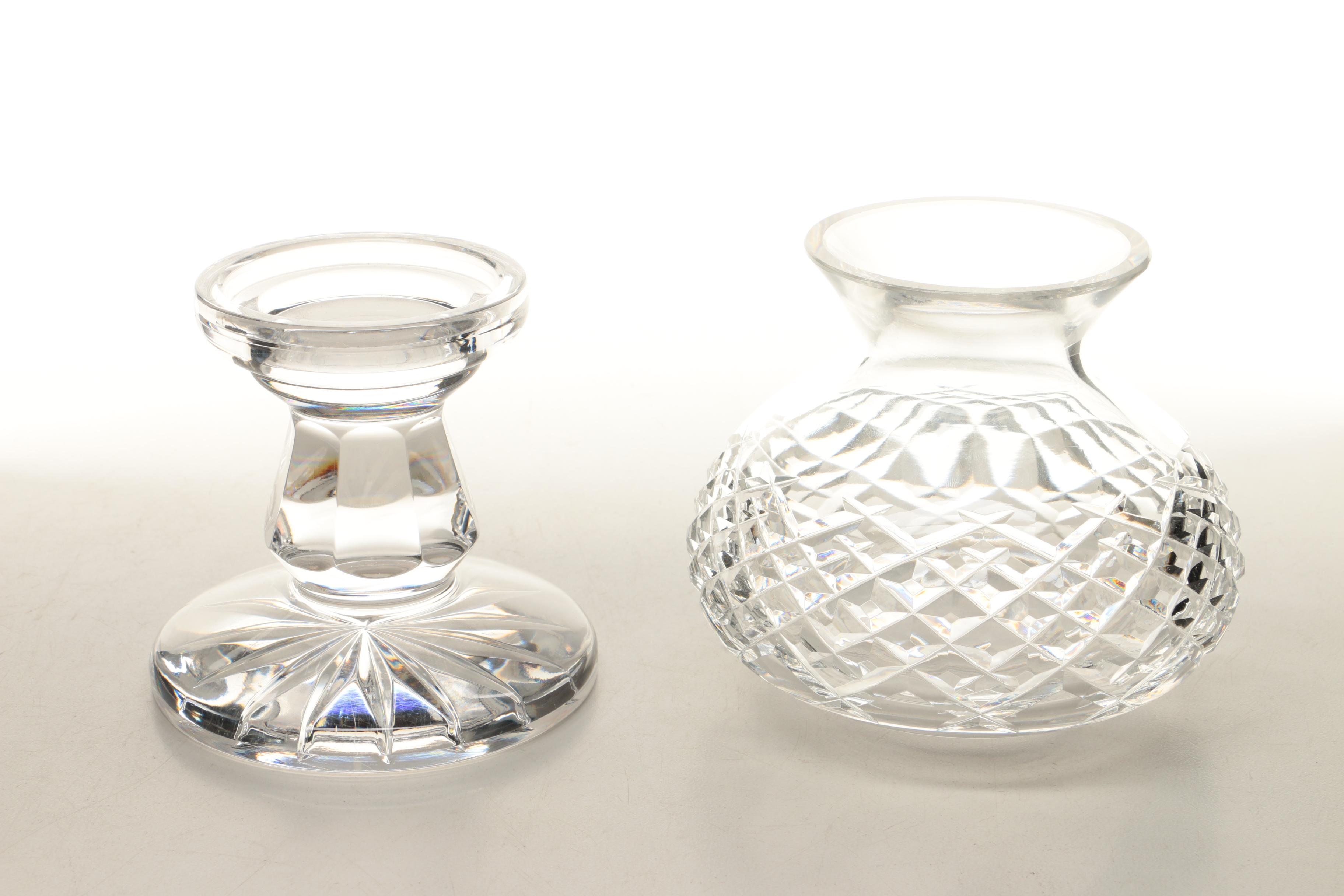 Waterford Crystal Hurricane Lamp and Candle Holders