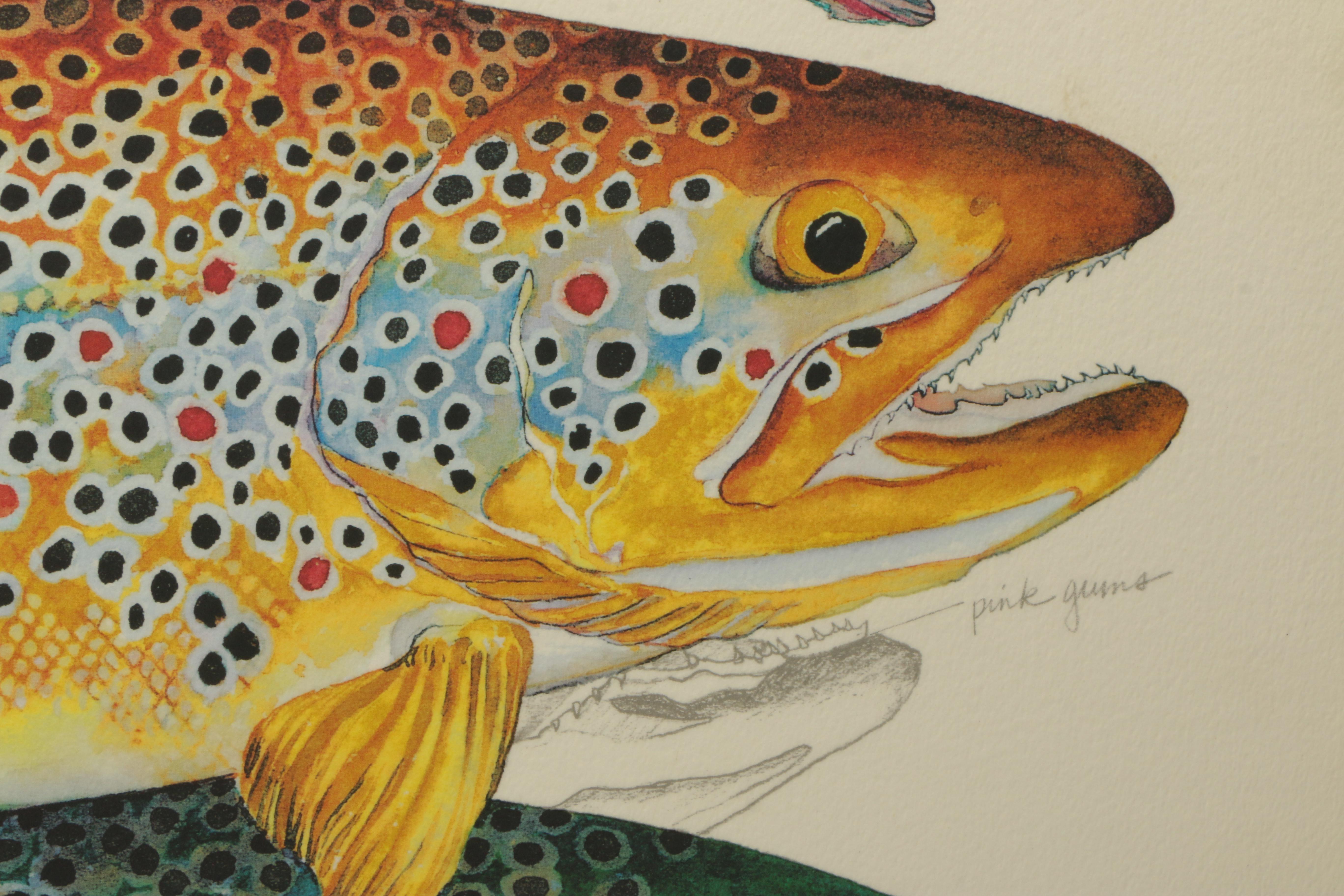 Offset Lithograph on Board After Eileen Klatt "Three Brown Trout"