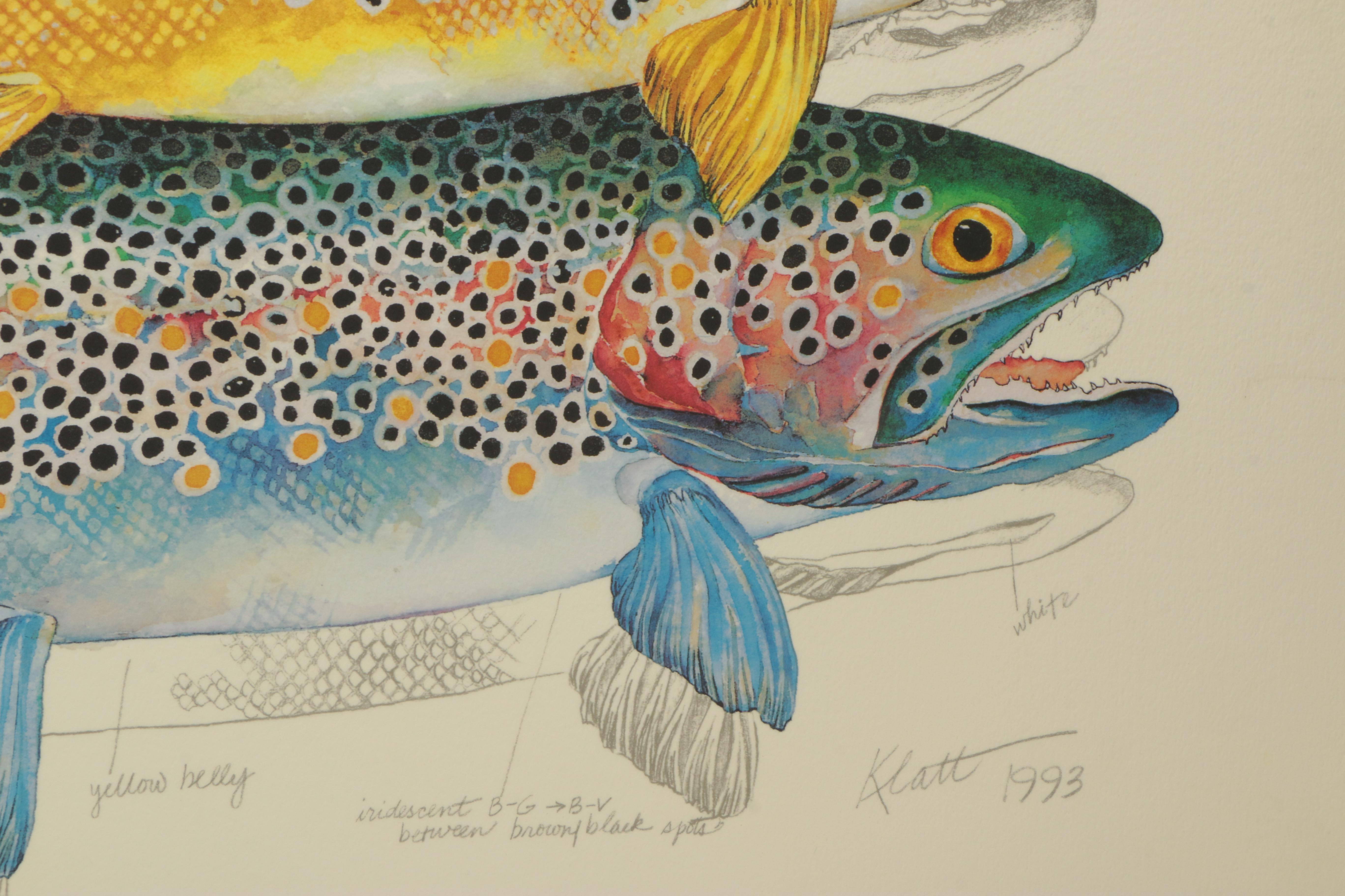 Offset Lithograph on Board After Eileen Klatt "Three Brown Trout"