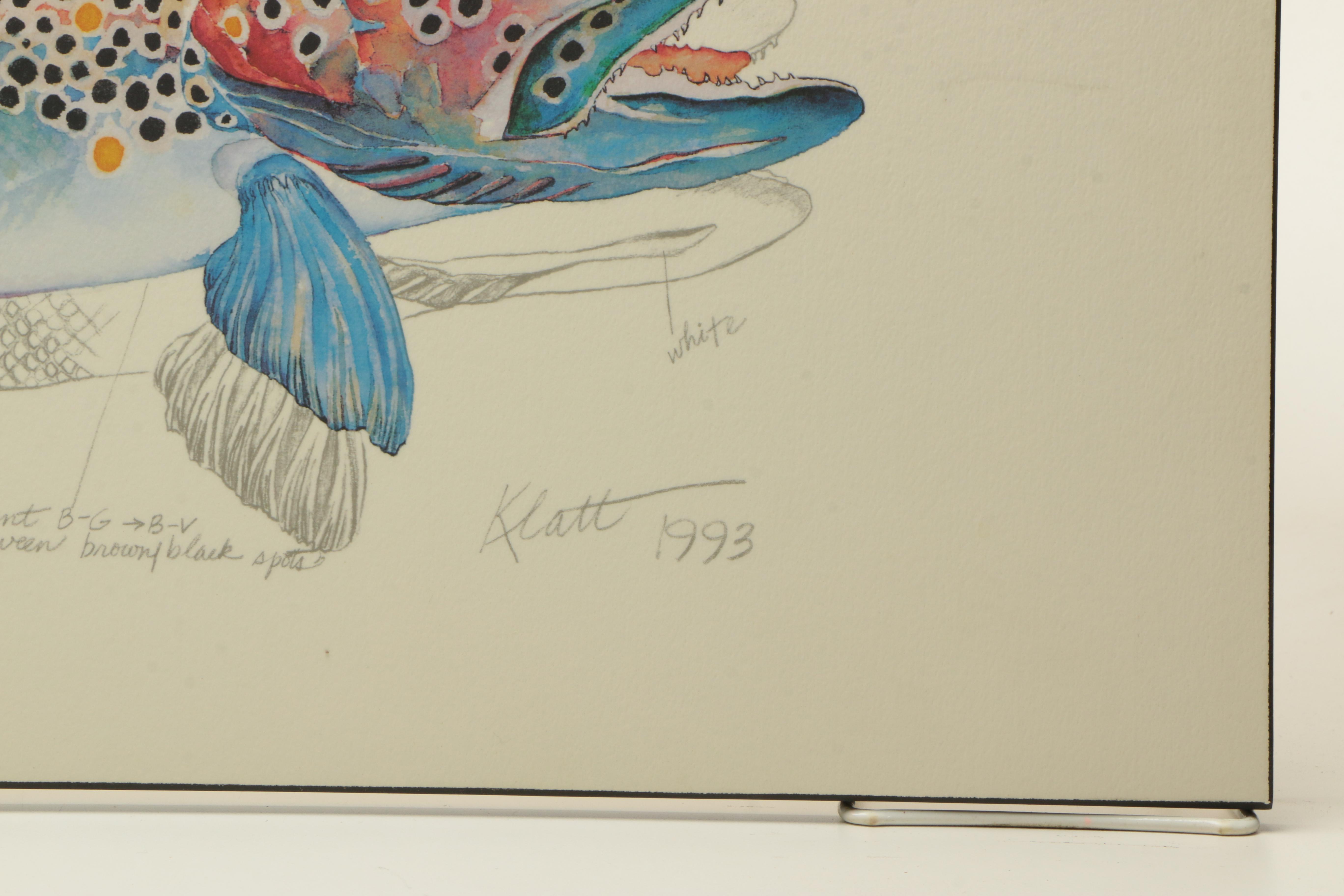 Offset Lithograph on Board After Eileen Klatt "Three Brown Trout"