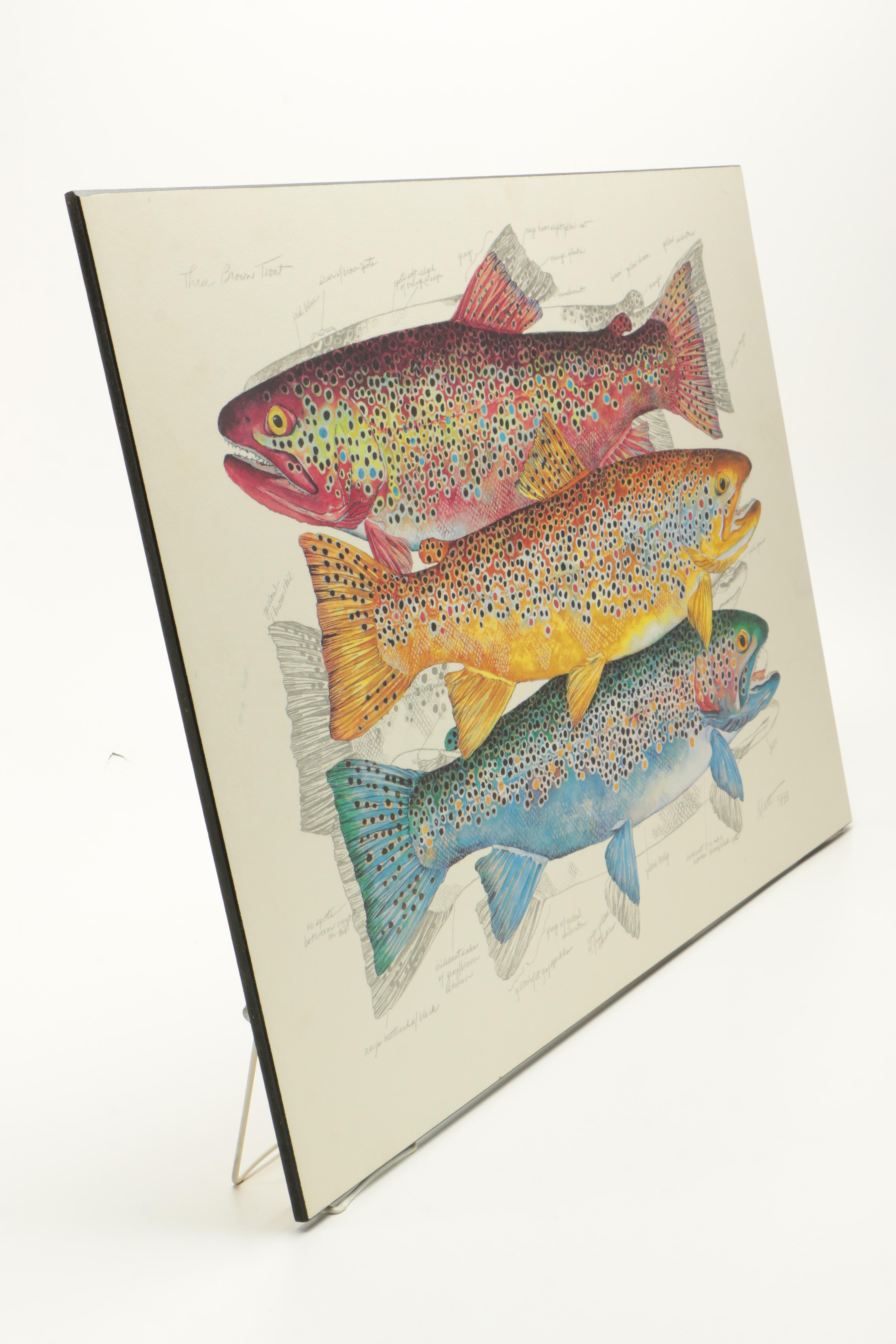 Offset Lithograph on Board After Eileen Klatt "Three Brown Trout"