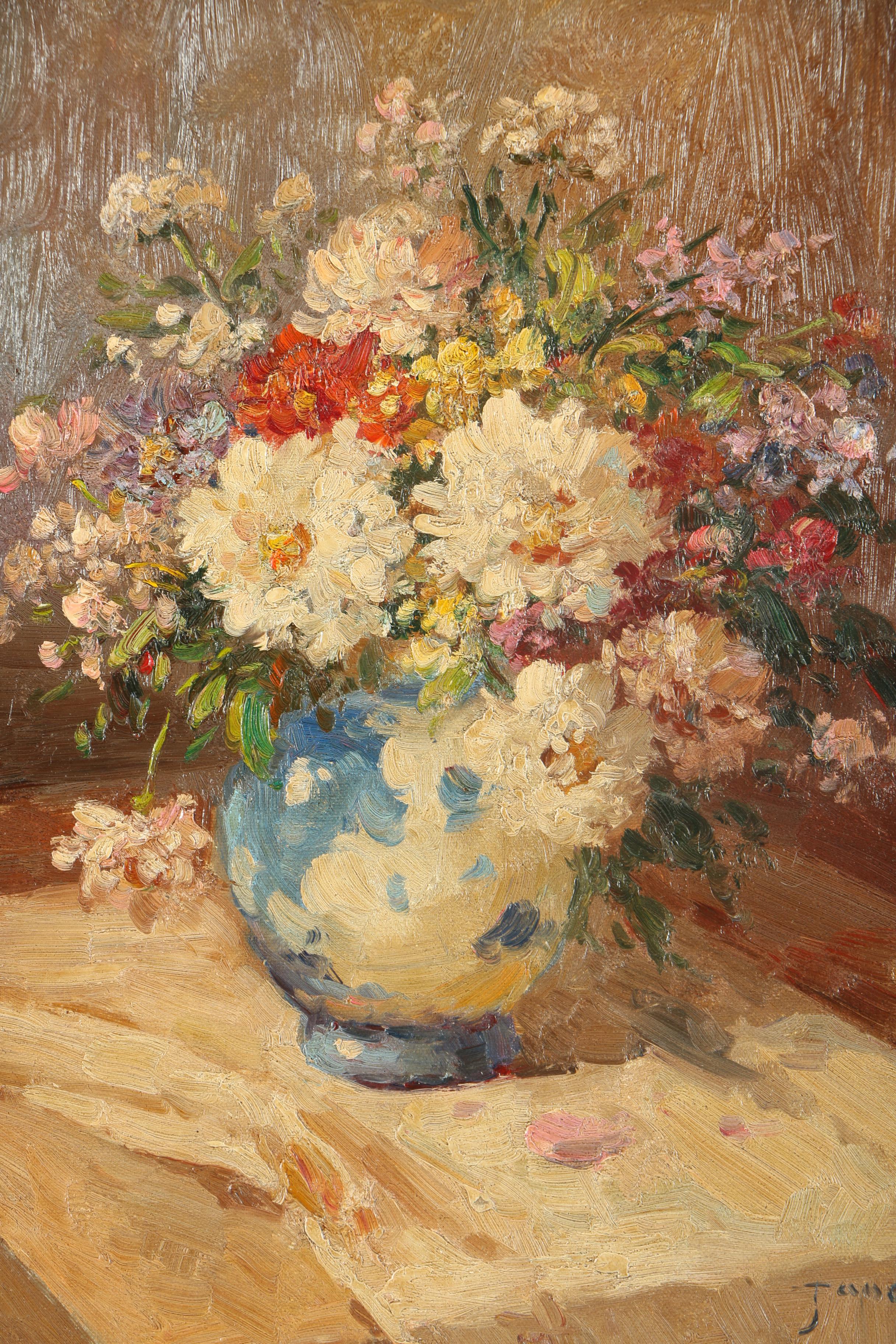 Jane Impasto Oil Painting on Canvas of Still Life with Flowers