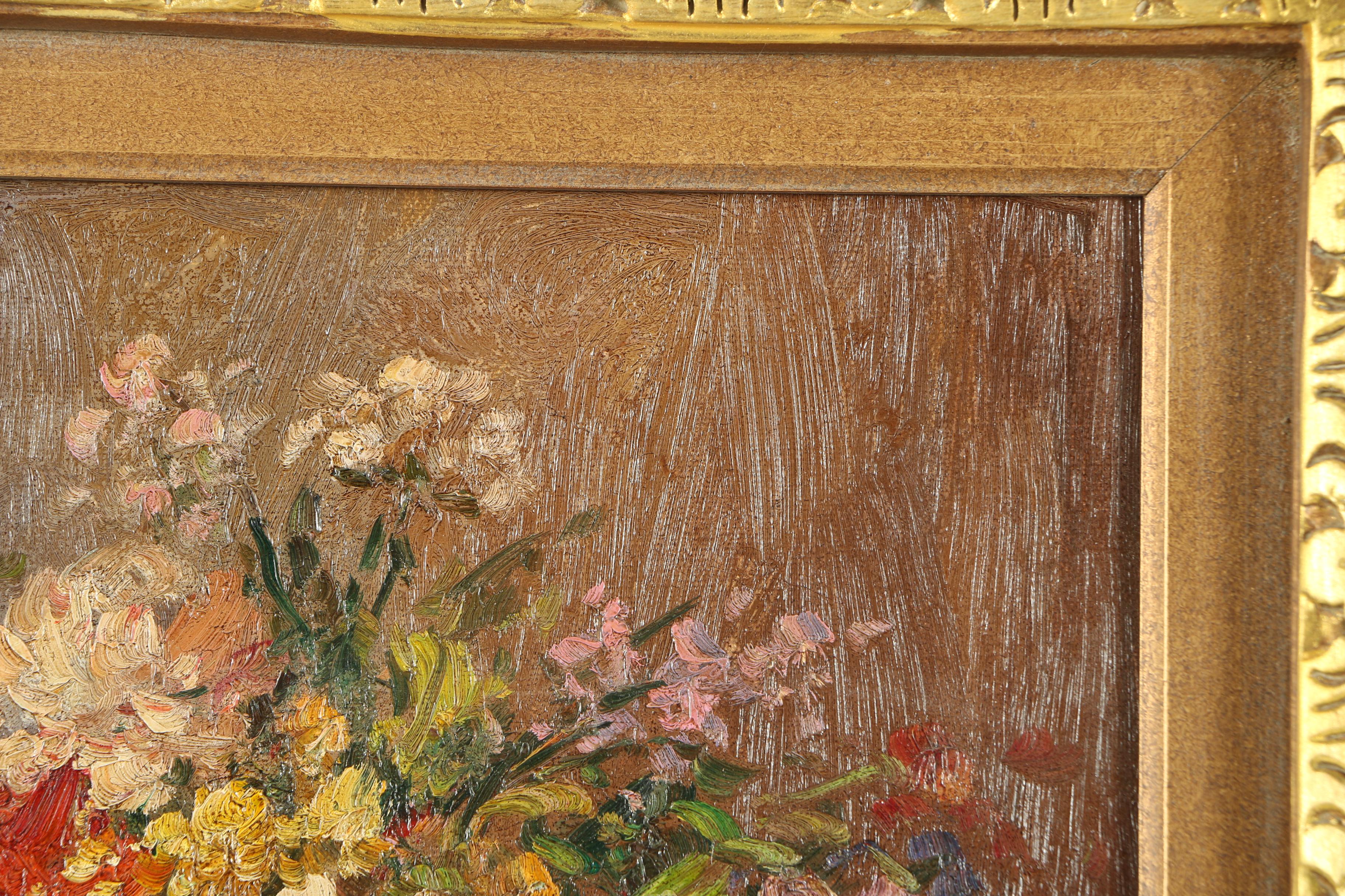 Jane Impasto Oil Painting on Canvas of Still Life with Flowers