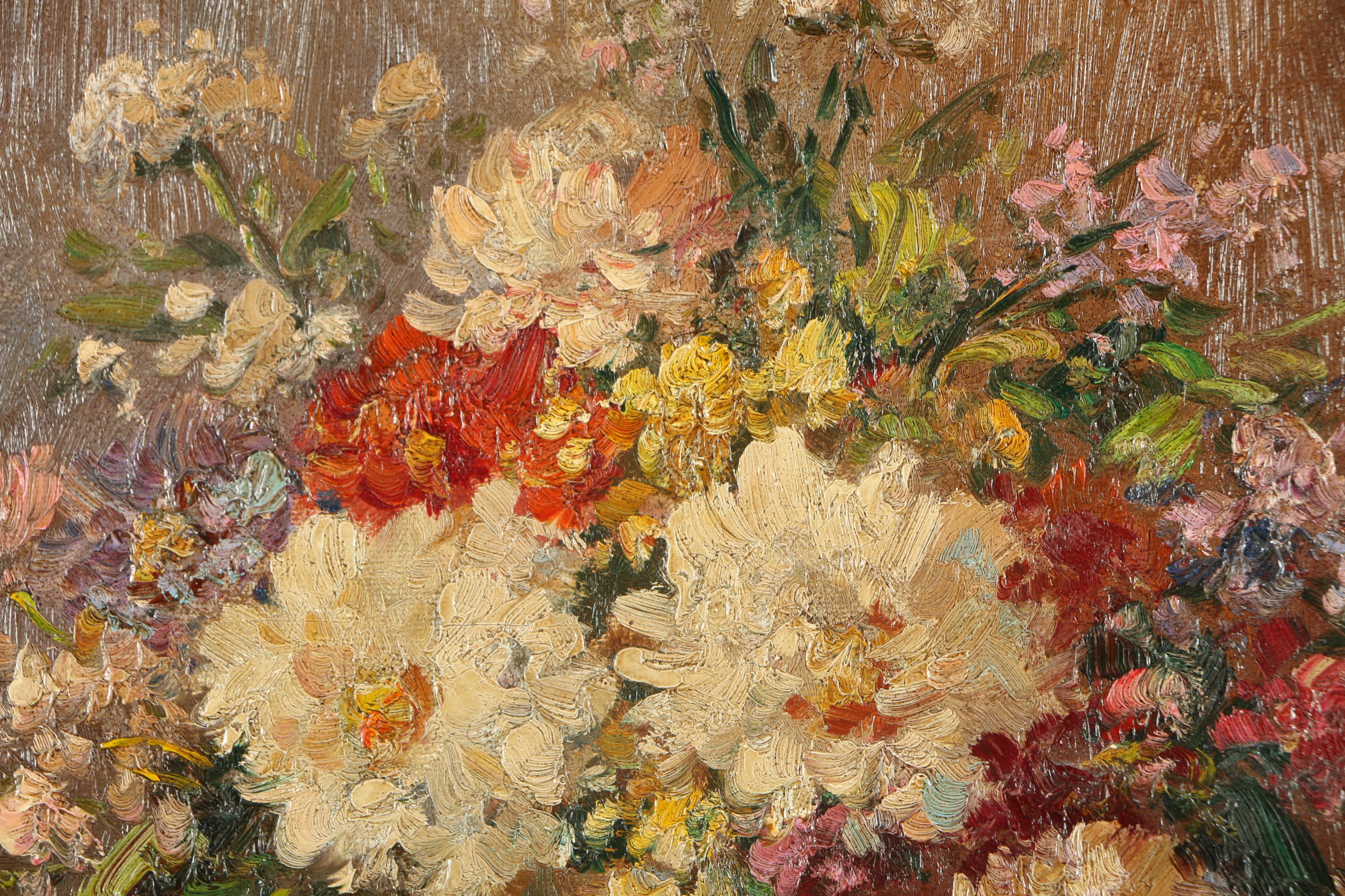 Jane Impasto Oil Painting on Canvas of Still Life with Flowers