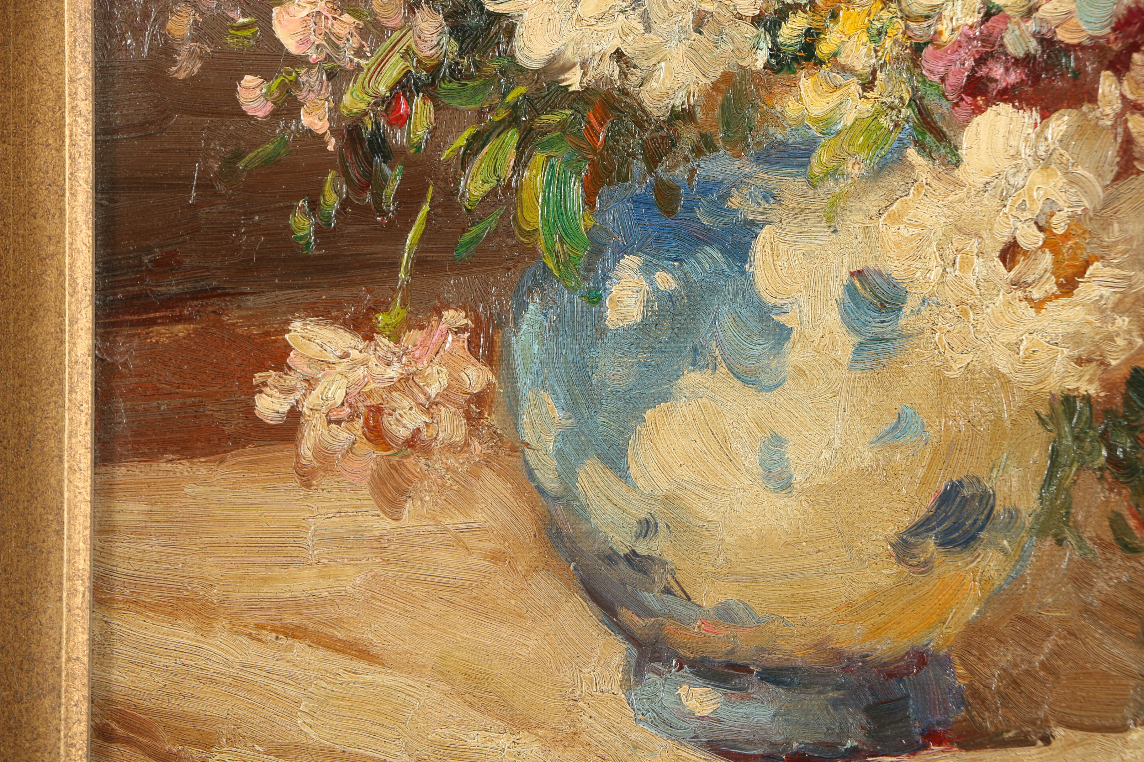 Jane Impasto Oil Painting on Canvas of Still Life with Flowers