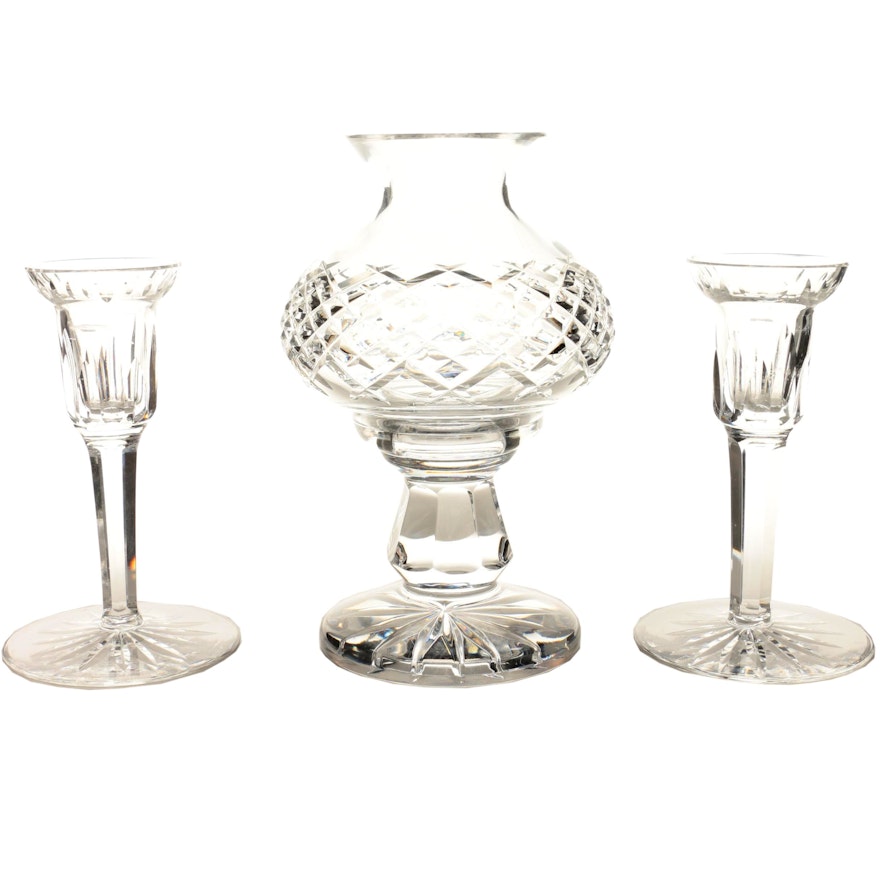 Waterford Crystal Hurricane Lamp and Candle Holders