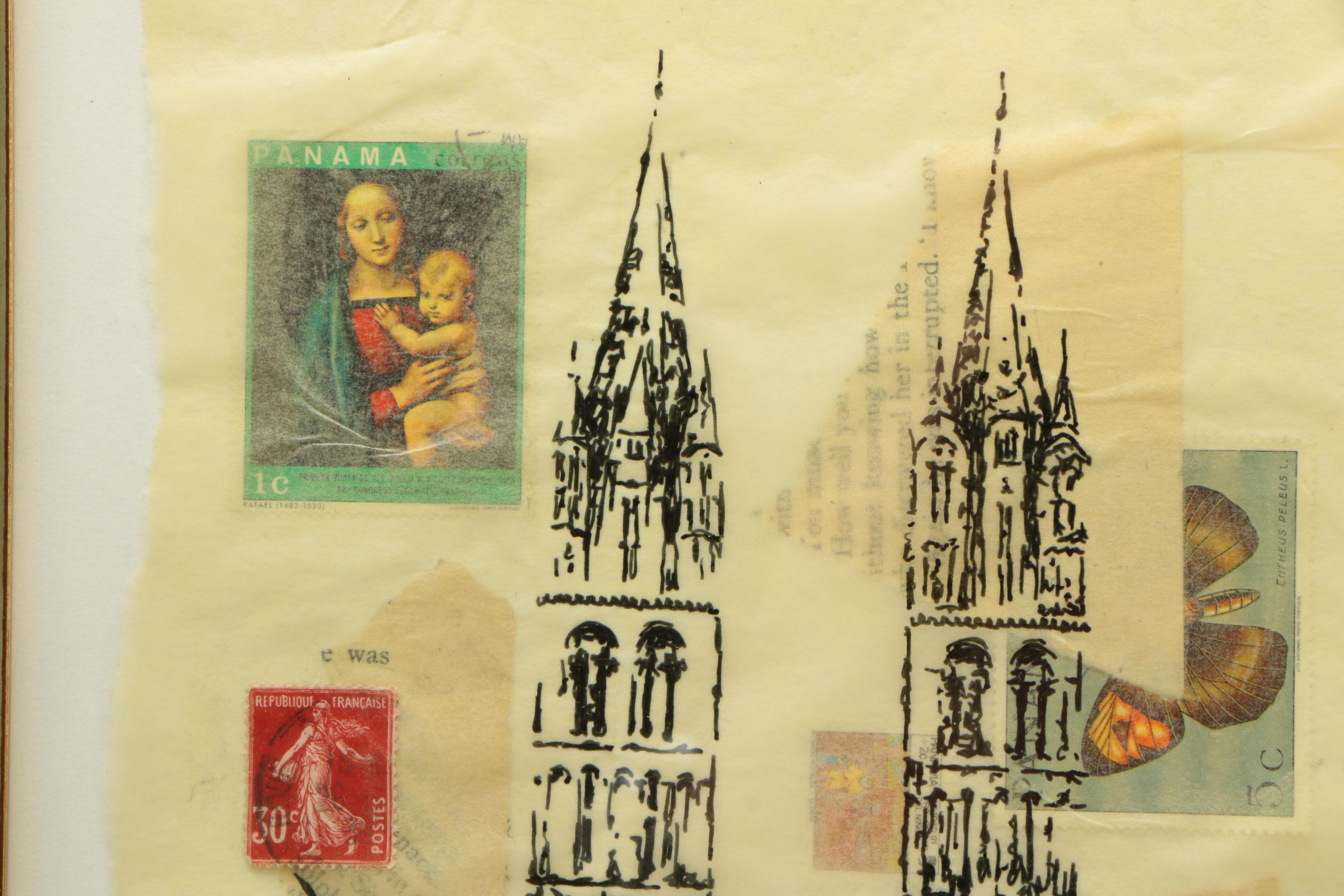 Joseph Guay Collage with Drawing of the Abbey of Saint-Étienne
