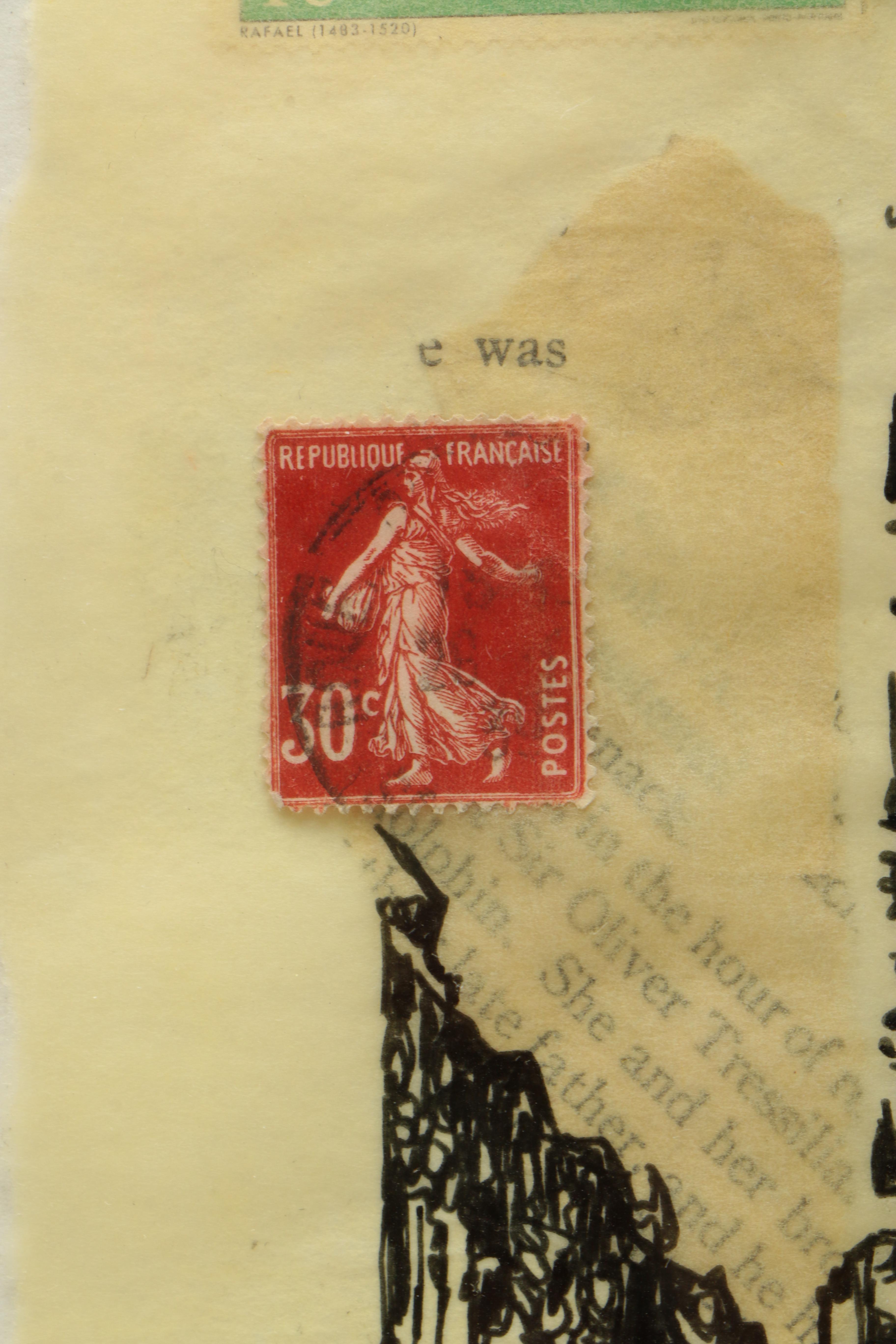 Joseph Guay Collage with Drawing of the Abbey of Saint-Étienne