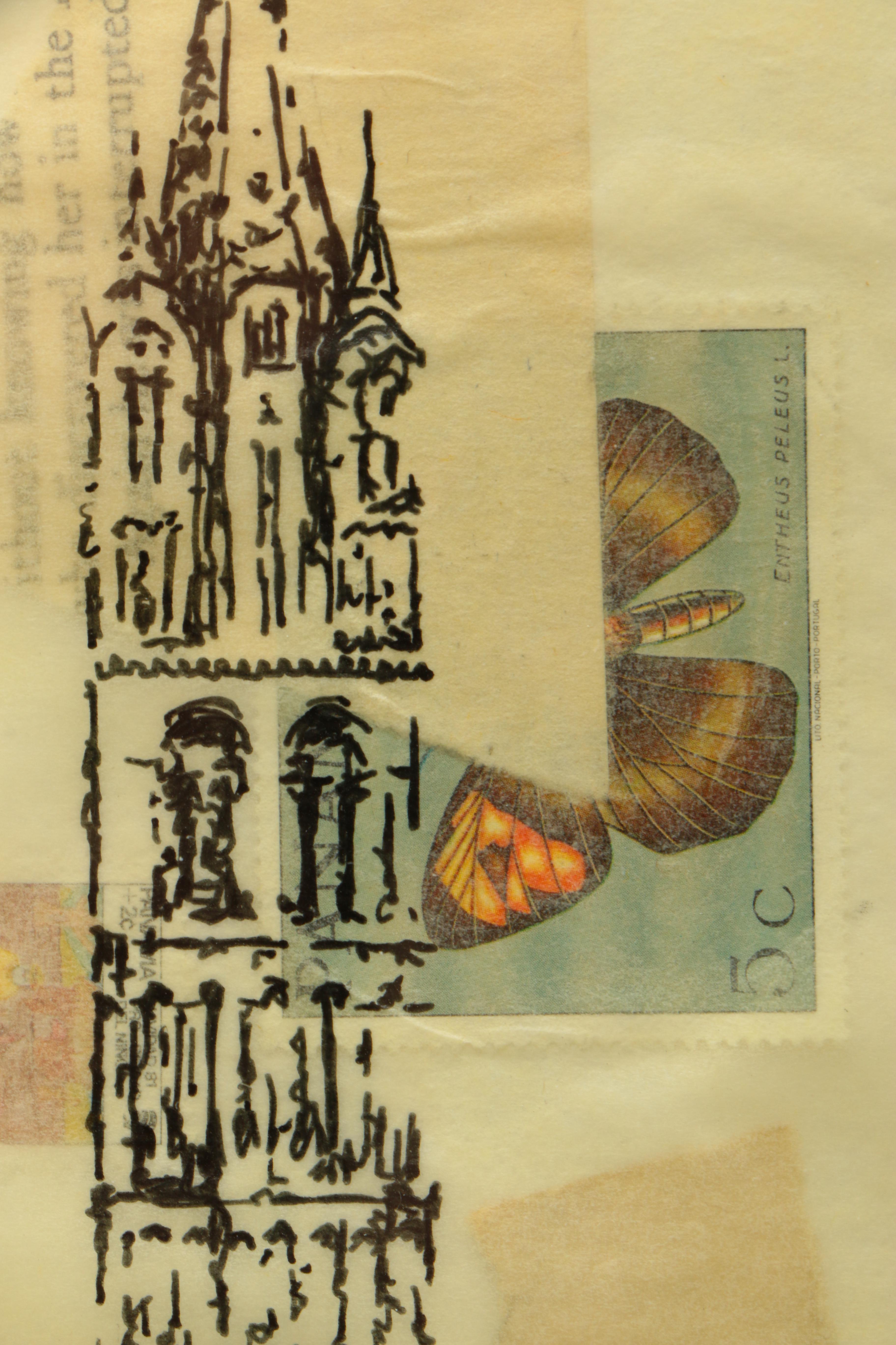 Joseph Guay Collage with Drawing of the Abbey of Saint-Étienne
