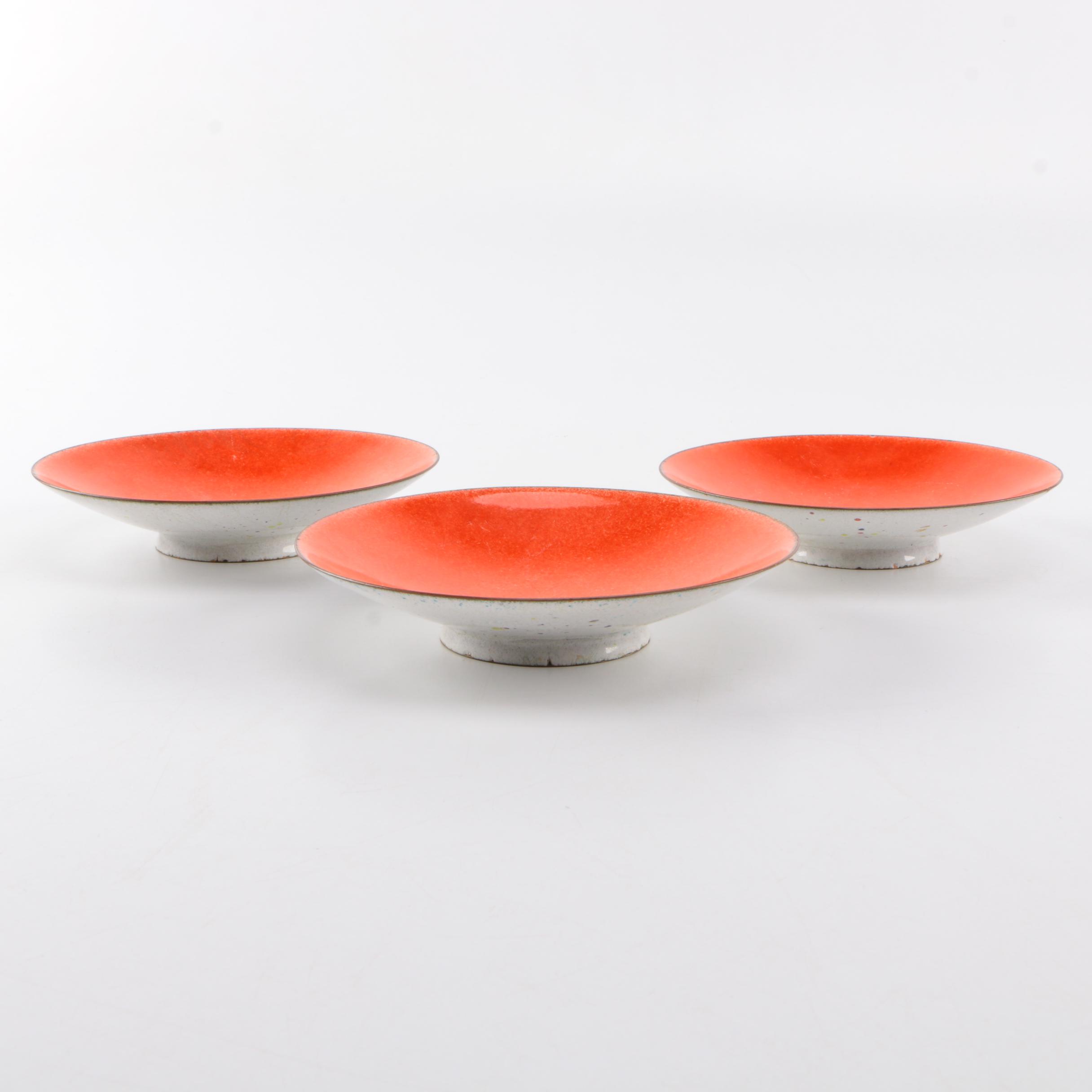 Three Myra Rankin Mid Century Modern Enameled Bowls