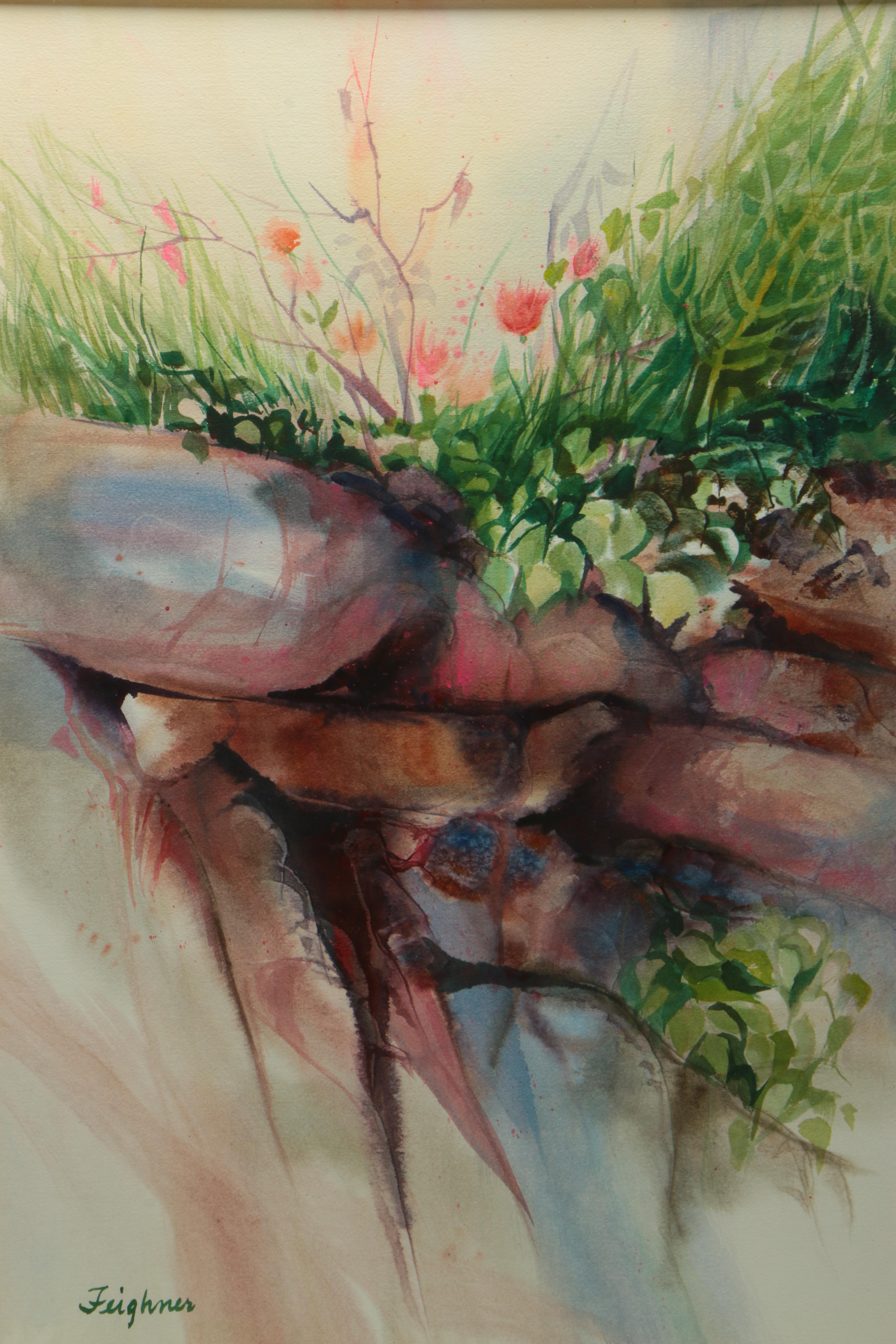 Marilyn Feighner Watercolor Painting of Garden Scene