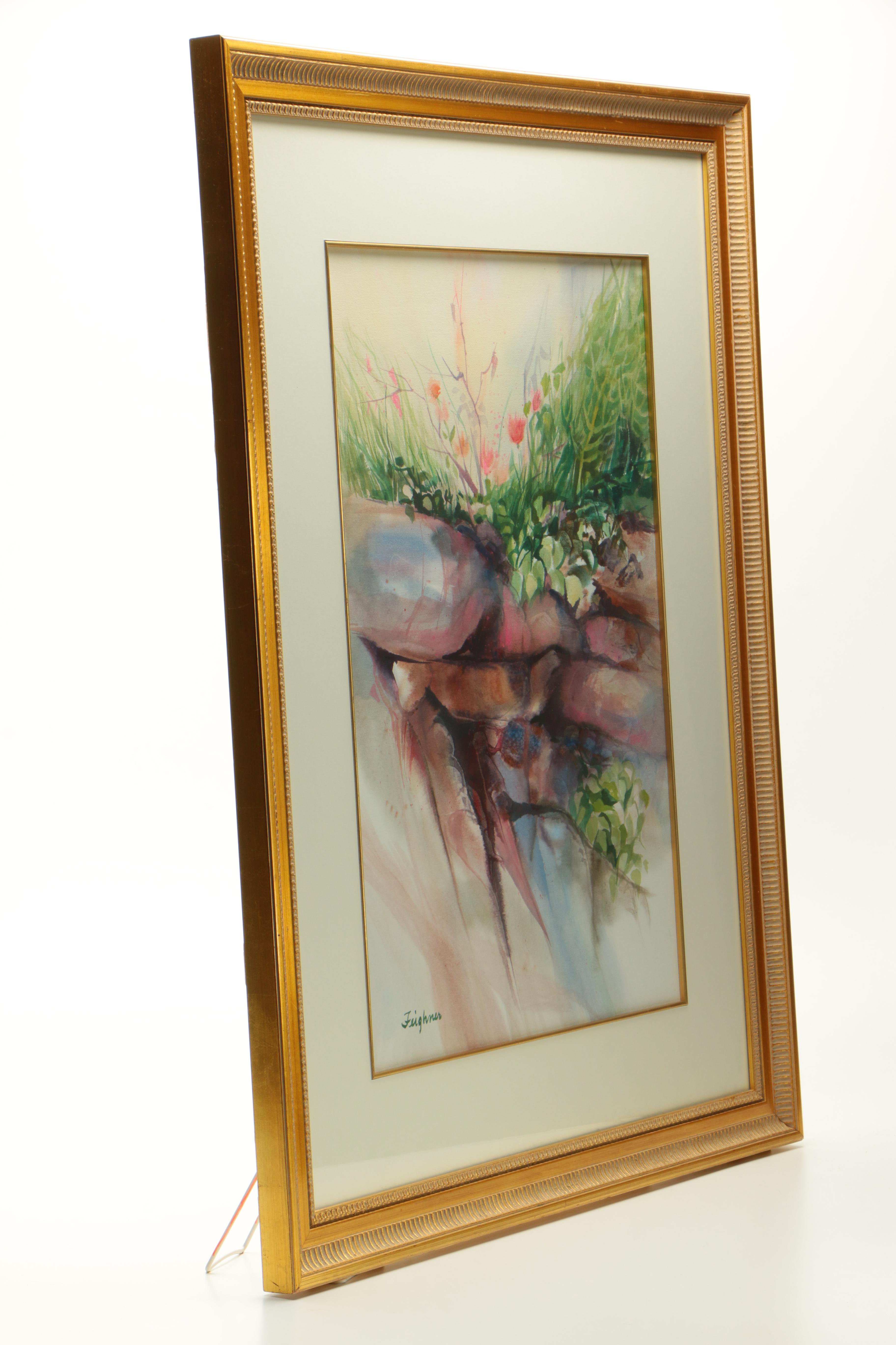 Marilyn Feighner Watercolor Painting of Garden Scene