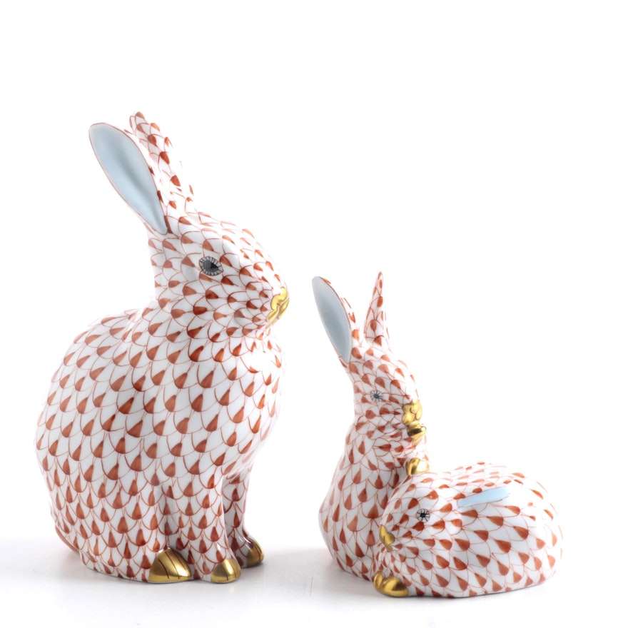 Herend Hungary Hand Painted Bunny Figurines