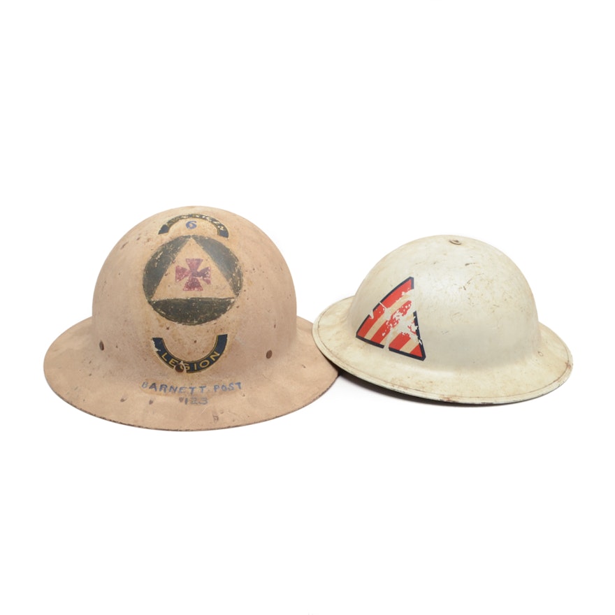 Vintage Civil Defense and American Legion Helmets