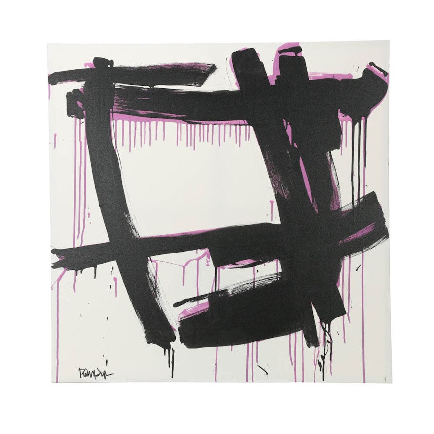 Robbie Kemper Abstract Acrylic Painting "Black over Lavender"