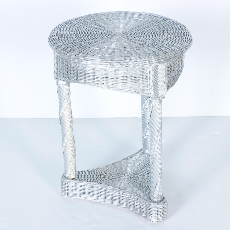 Silver Tone Painted Wicker Side Table