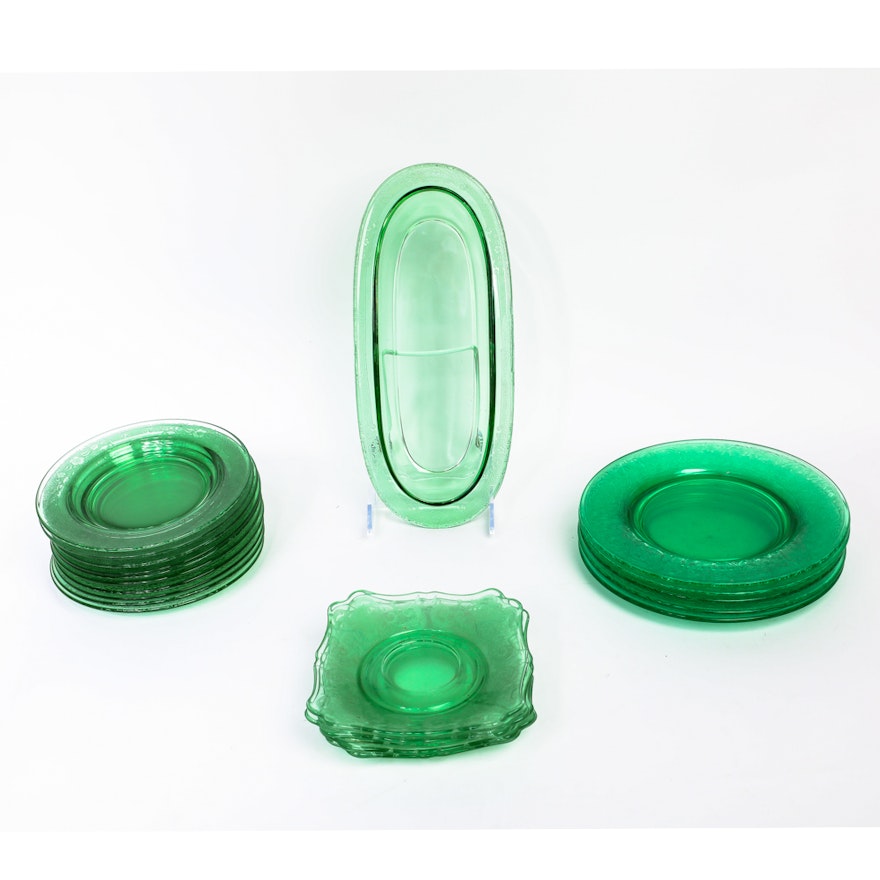 Assortment of Green Depression Glass