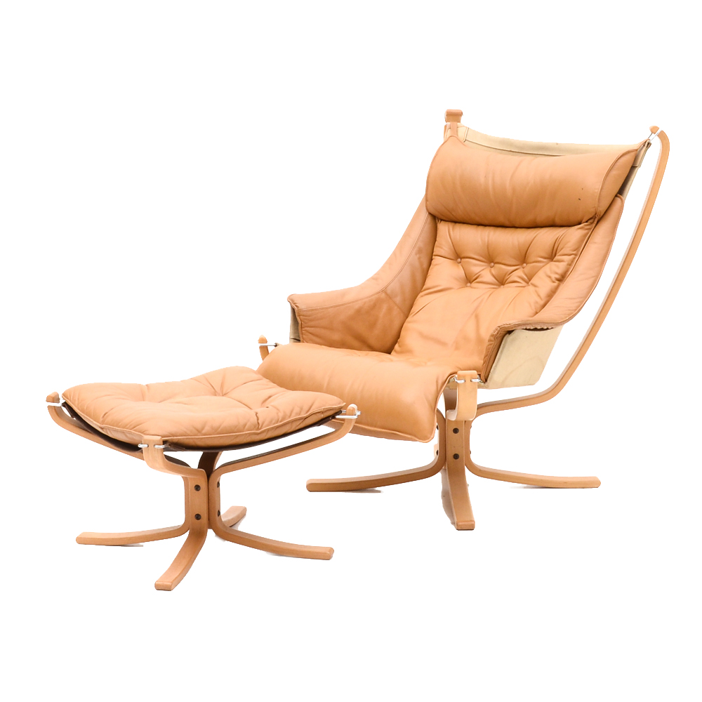 Danish Modern Leather "Falcon" Chair and Ottoman by Vatne Mobler
