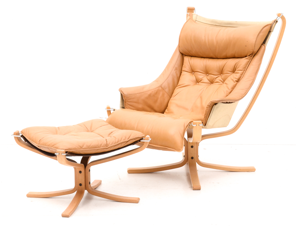 Danish Modern Leather "Falcon" Chair and Ottoman by Vatne Mobler