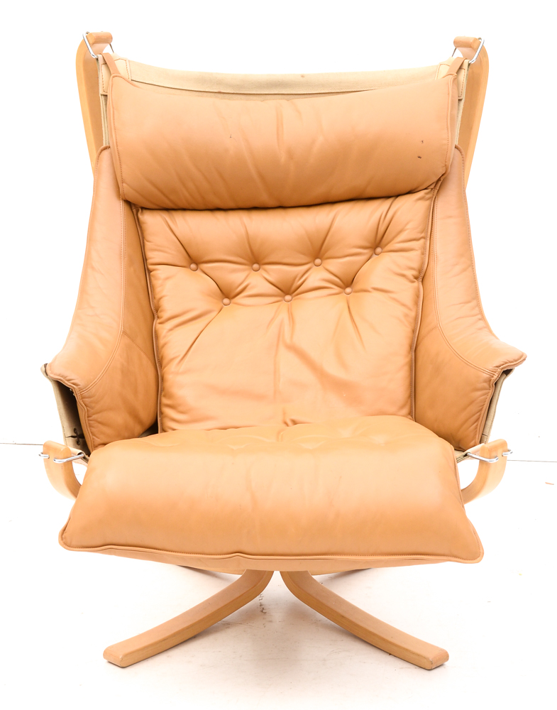 Danish Modern Leather "Falcon" Chair and Ottoman by Vatne Mobler