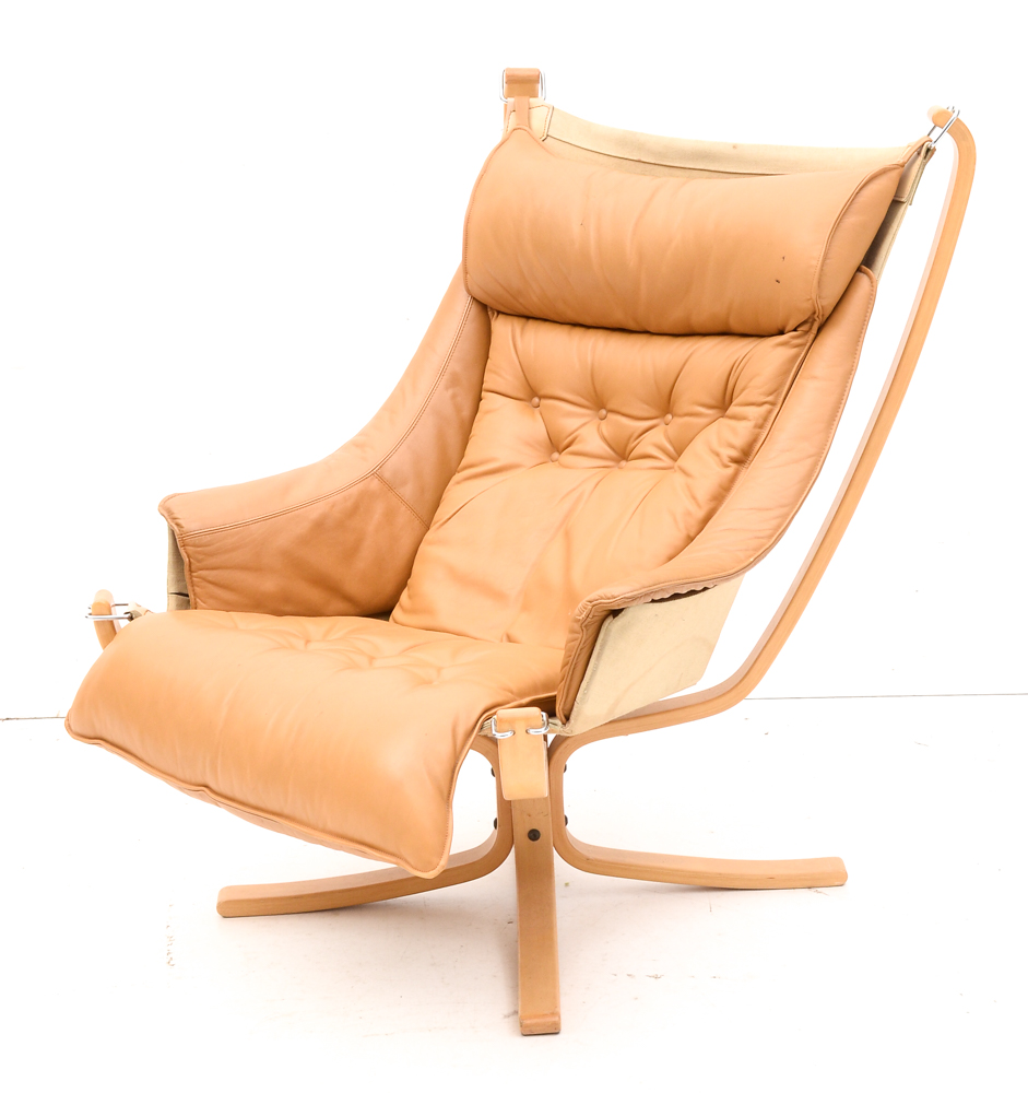 Danish Modern Leather "Falcon" Chair and Ottoman by Vatne Mobler