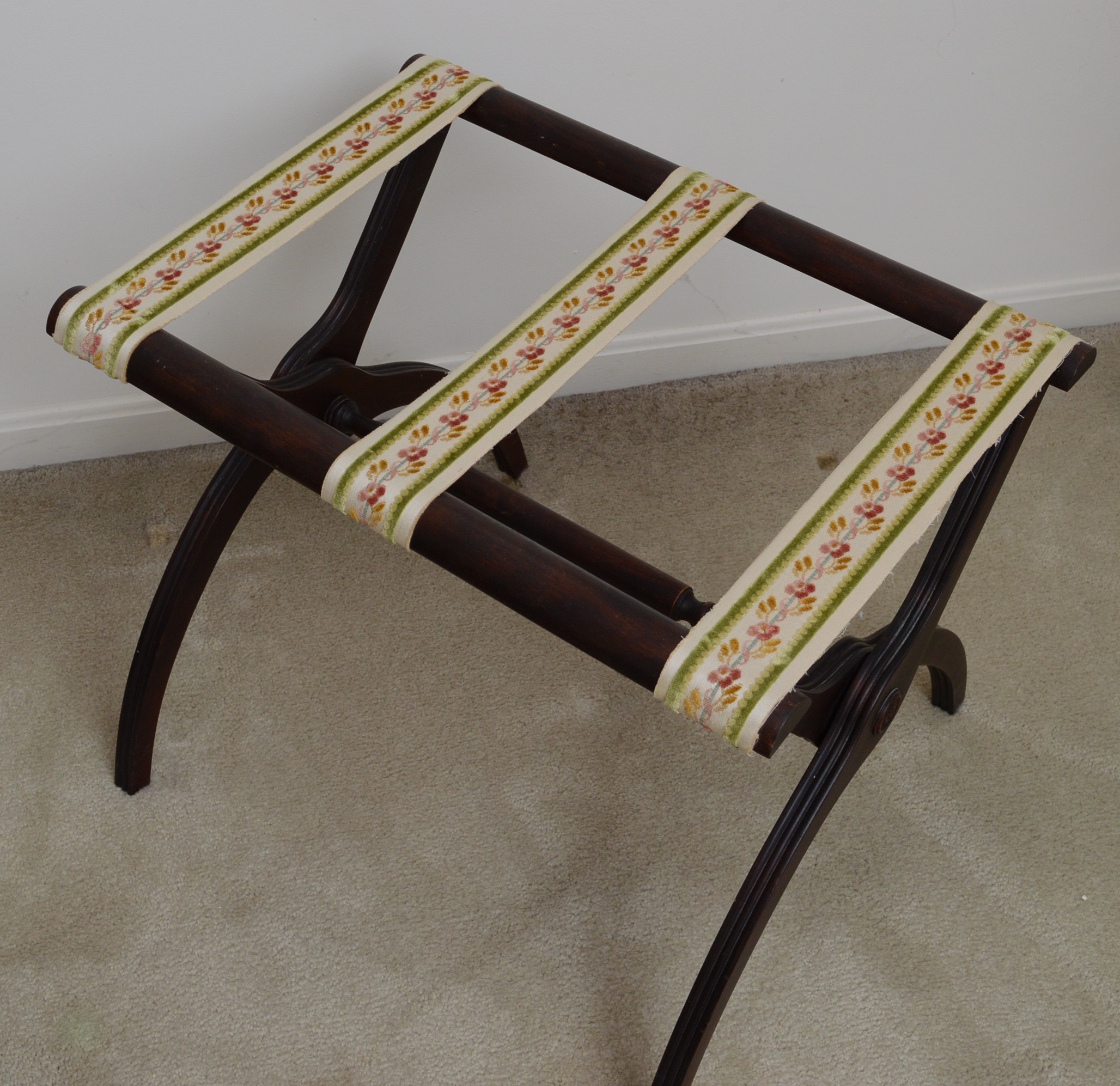 Vintage Cherry Side Chair, Folding Luggage Rack and Framed Print
