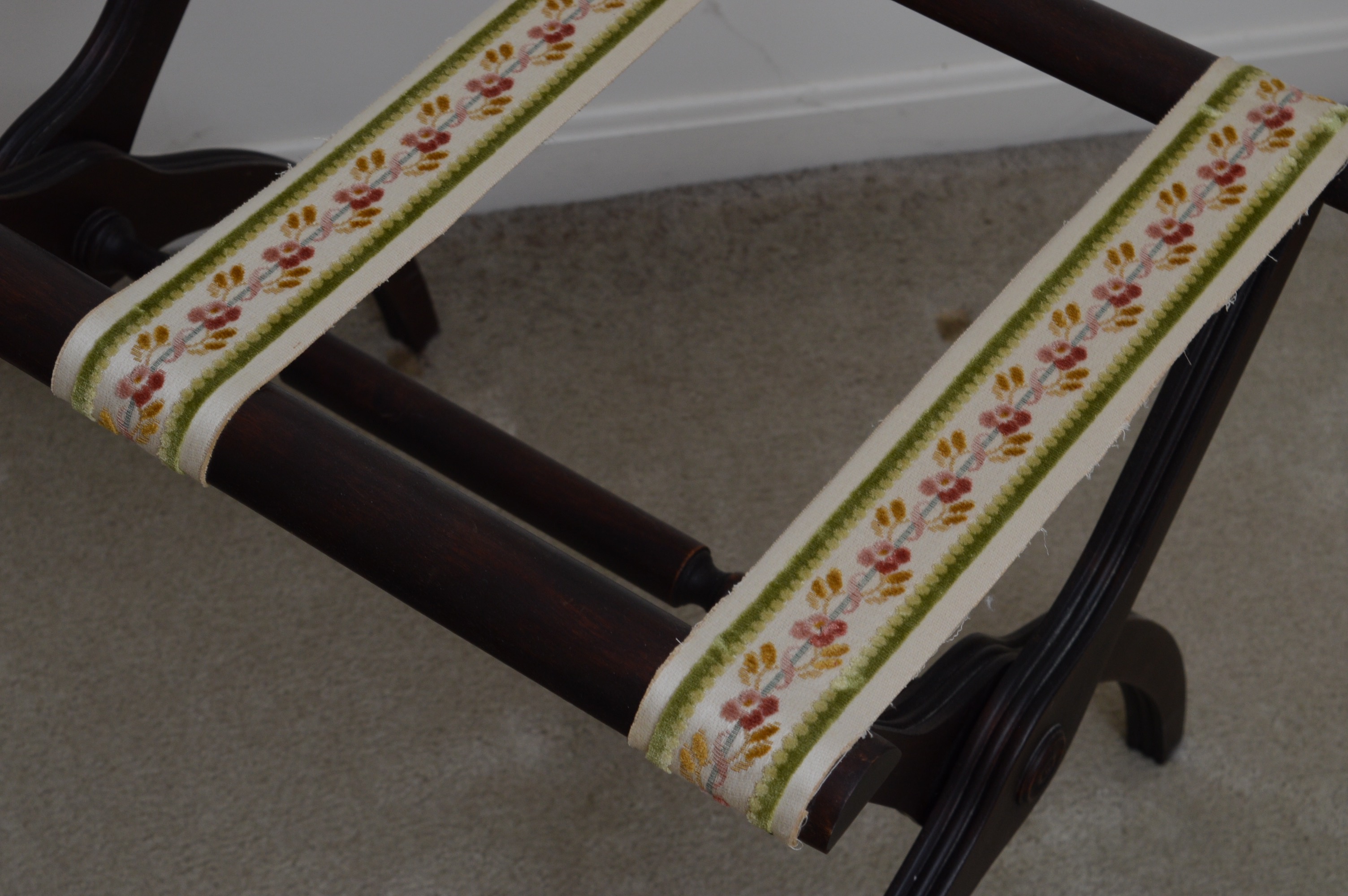 Vintage Cherry Side Chair, Folding Luggage Rack and Framed Print