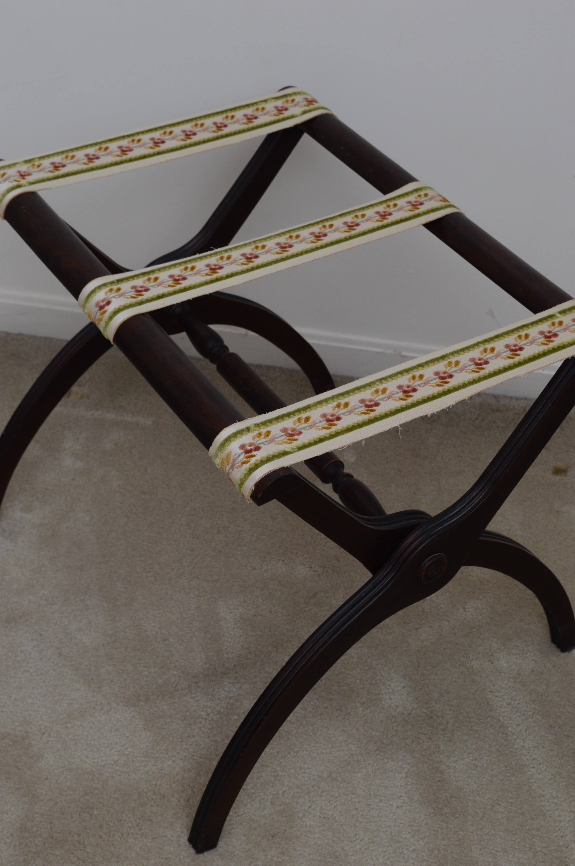 Vintage Cherry Side Chair, Folding Luggage Rack and Framed Print