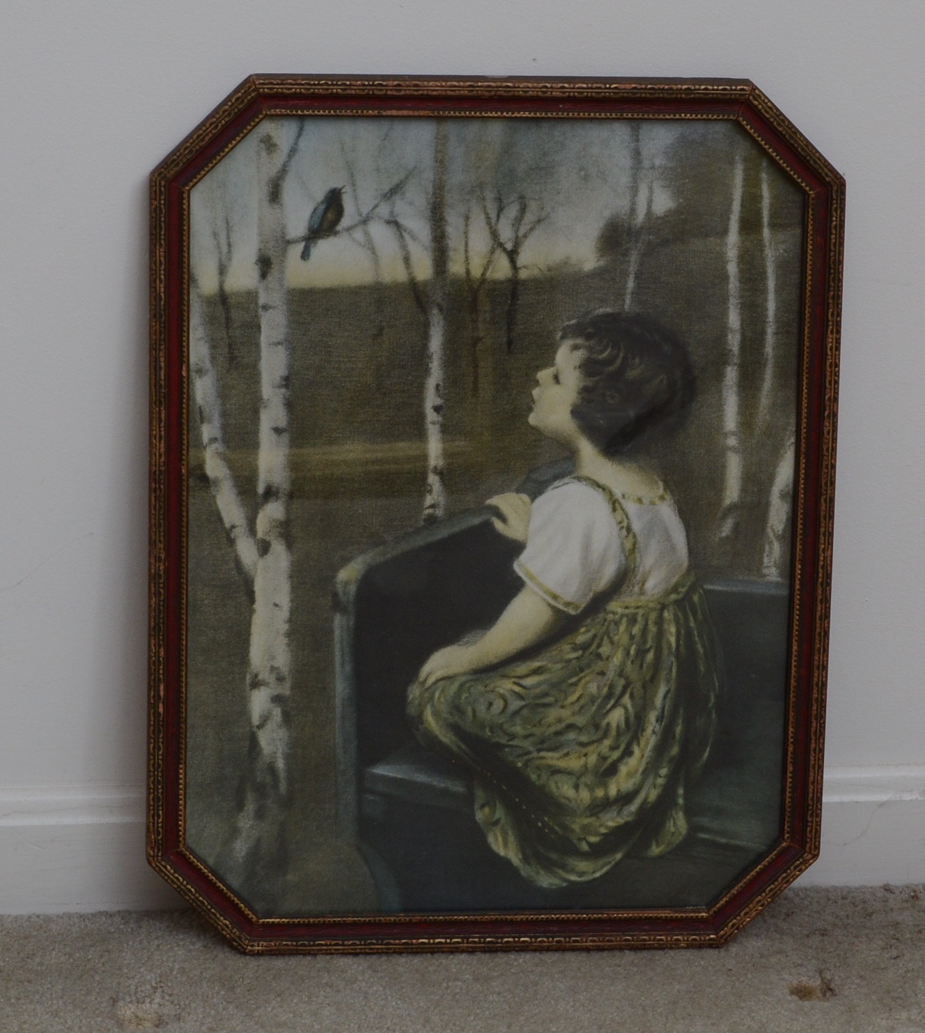 Vintage Cherry Side Chair, Folding Luggage Rack and Framed Print