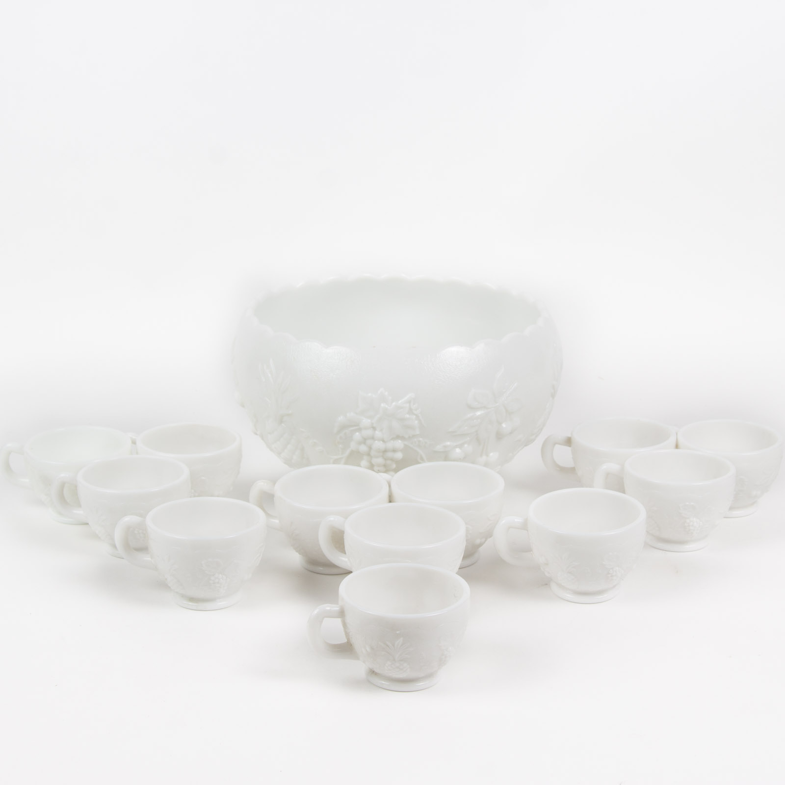 Vintage Westmoreland "Three Fruits" Milk Glass Punch Bowl Set