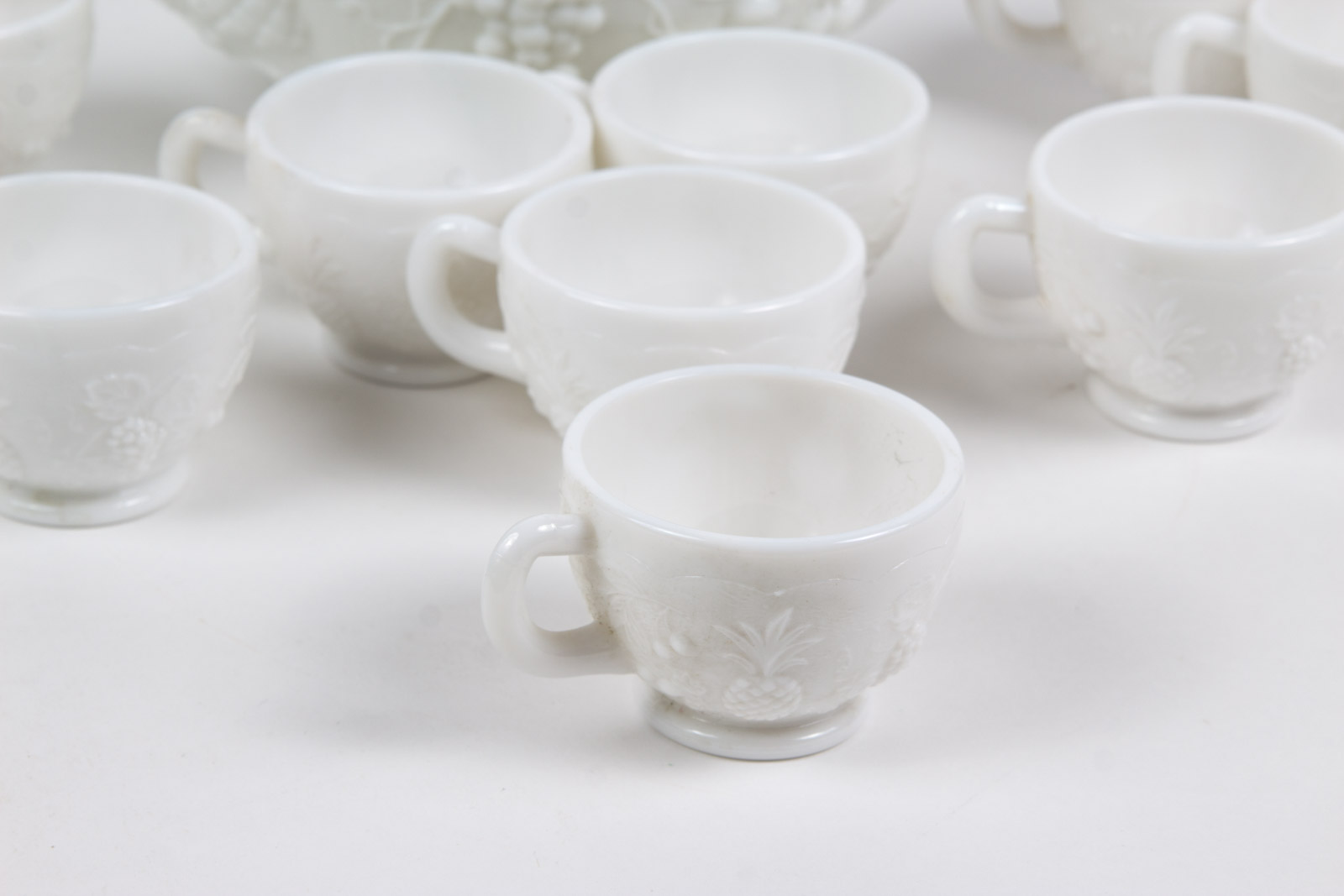 Vintage Westmoreland "Three Fruits" Milk Glass Punch Bowl Set