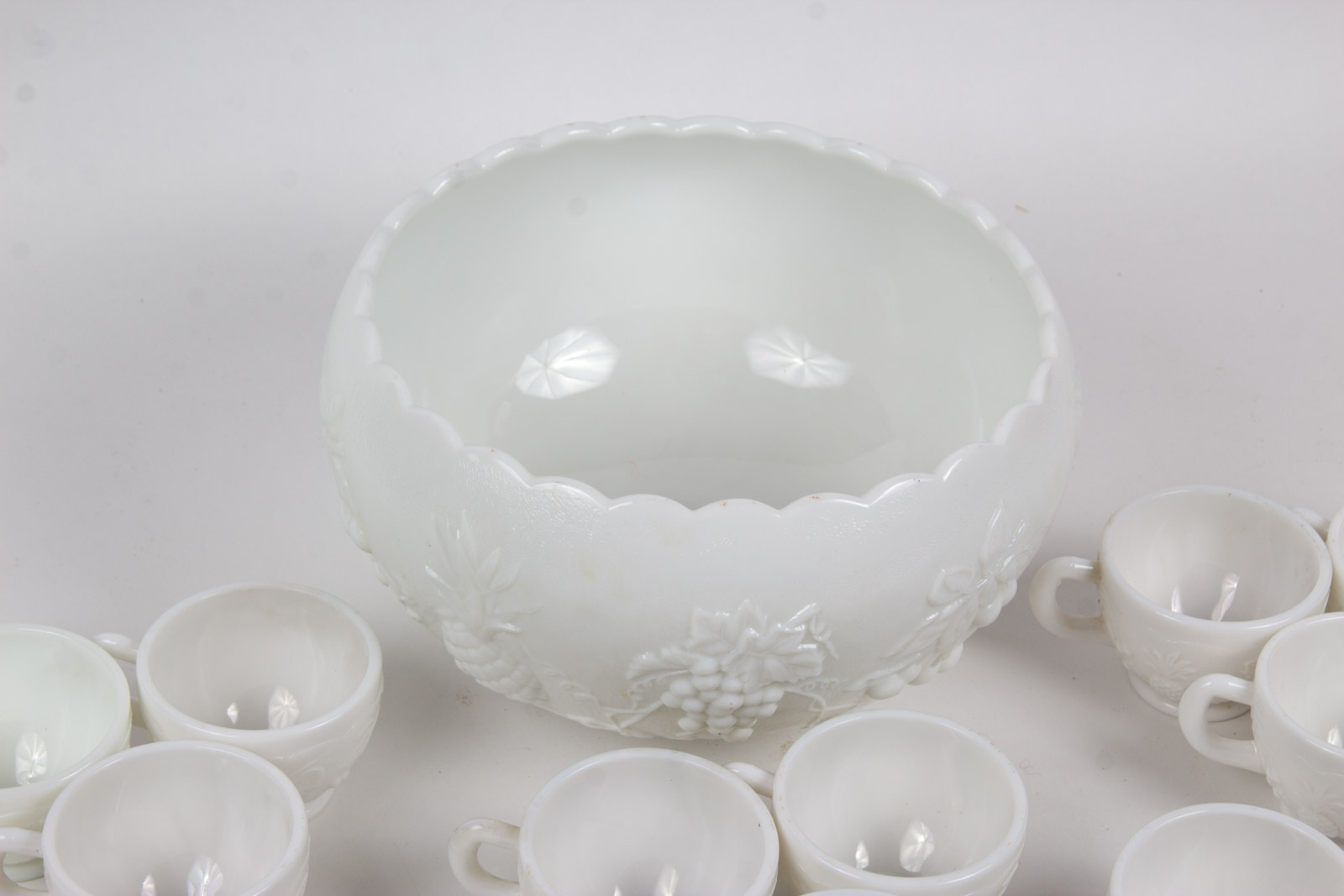 Vintage Westmoreland "Three Fruits" Milk Glass Punch Bowl Set