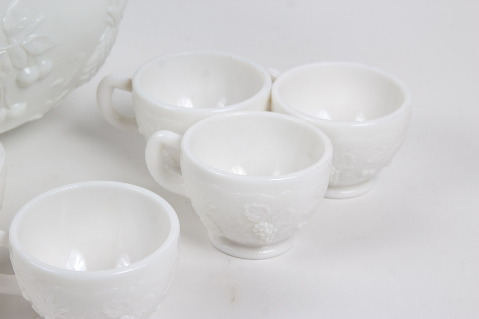 Vintage Westmoreland "Three Fruits" Milk Glass Punch Bowl Set