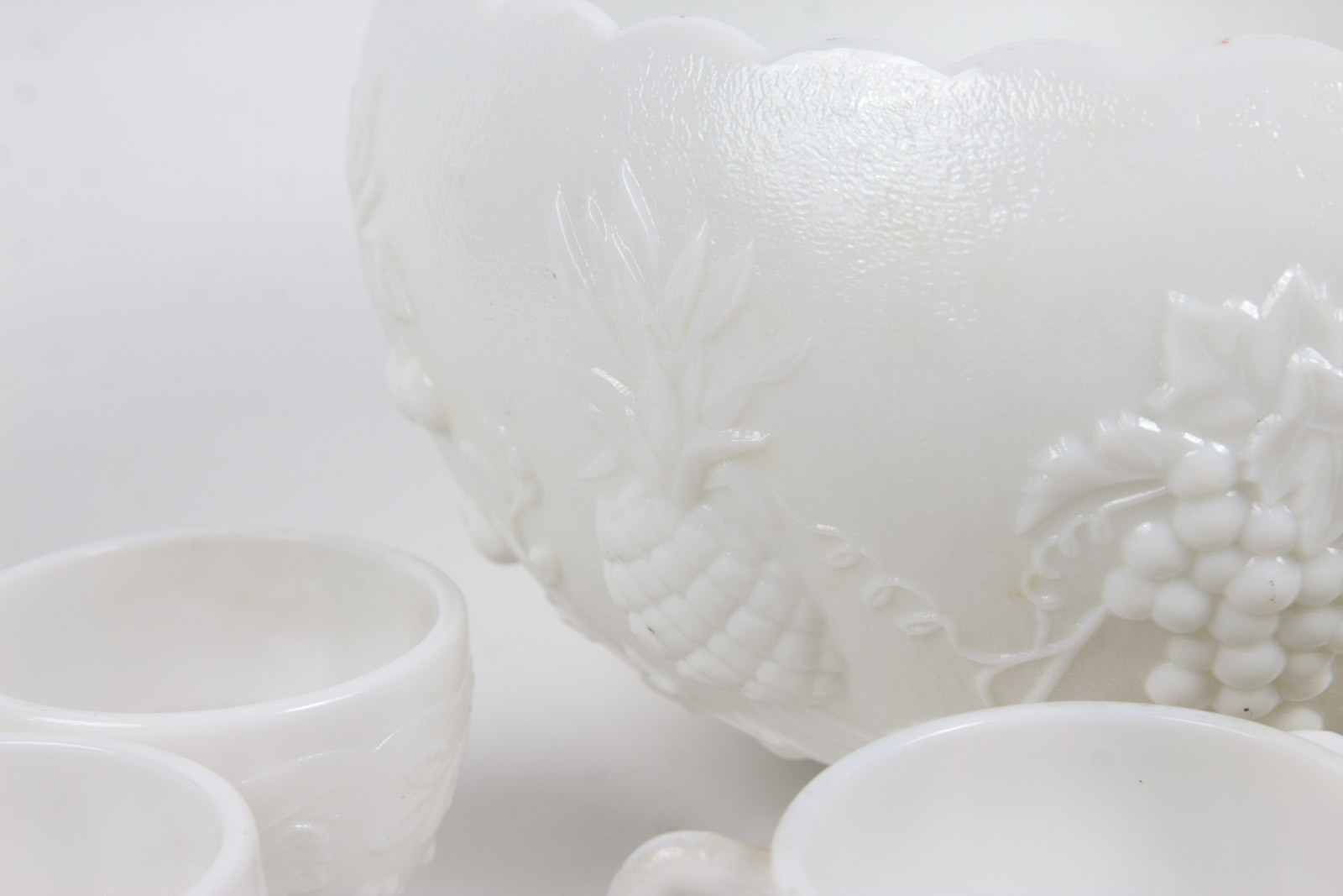 Vintage Westmoreland "Three Fruits" Milk Glass Punch Bowl Set