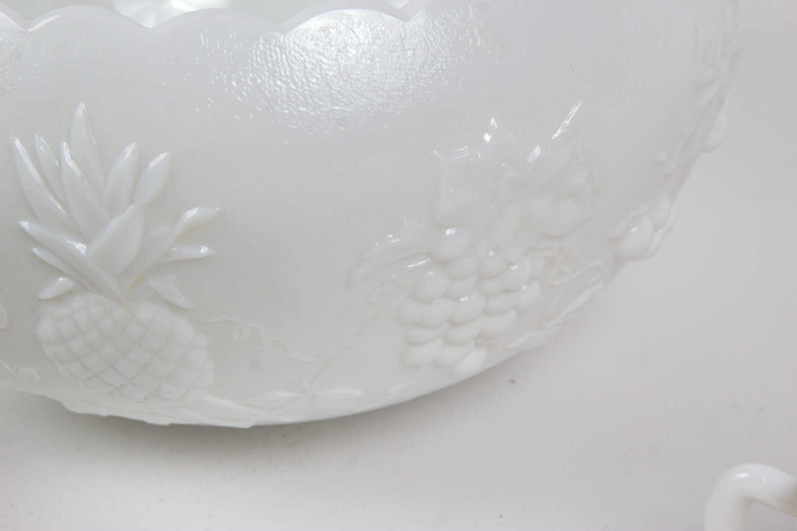 Vintage Westmoreland "Three Fruits" Milk Glass Punch Bowl Set