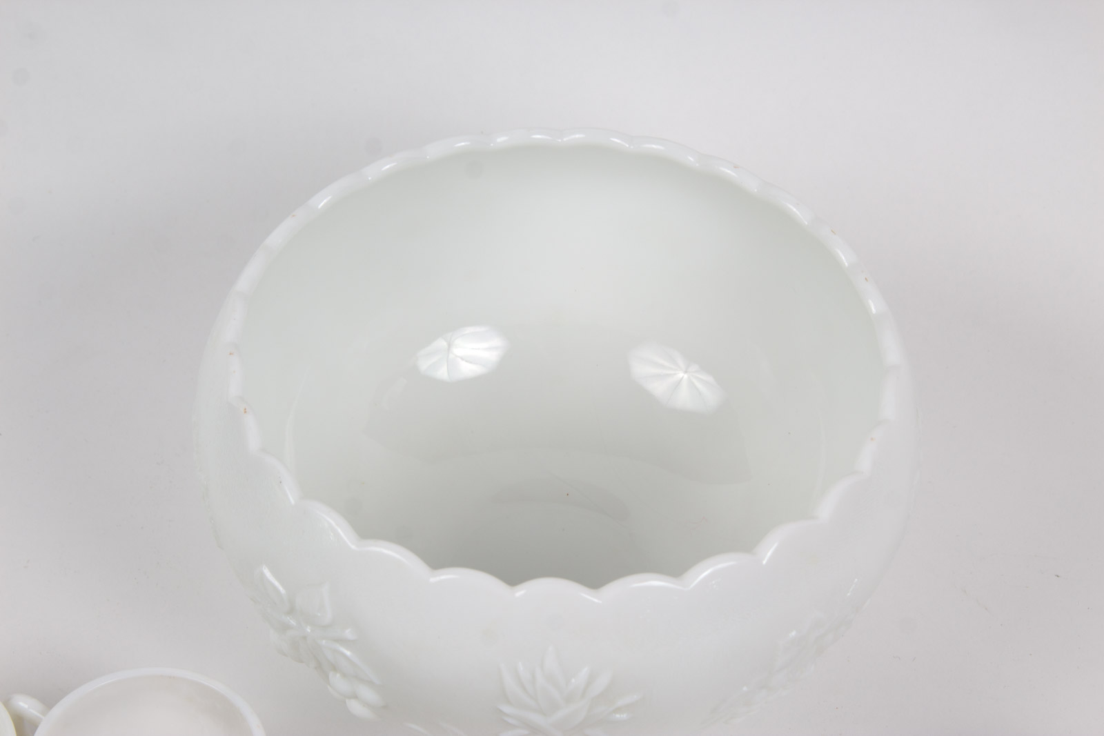 Vintage Westmoreland "Three Fruits" Milk Glass Punch Bowl Set