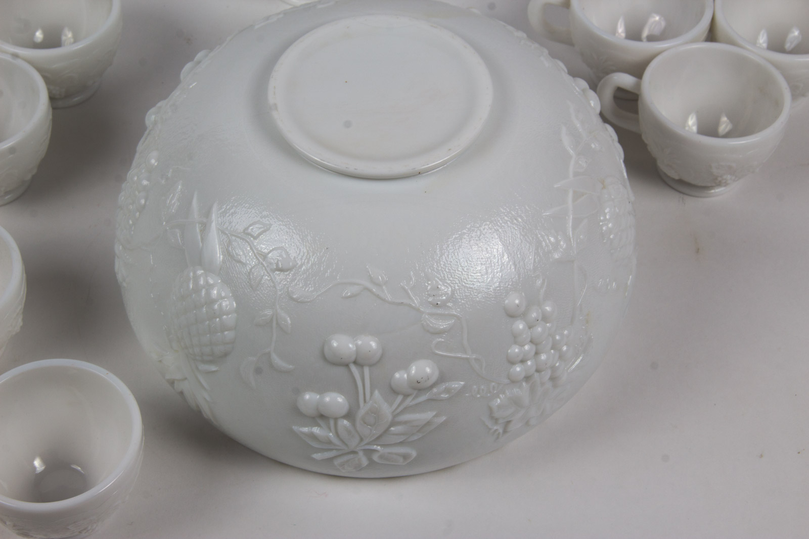 Vintage Westmoreland "Three Fruits" Milk Glass Punch Bowl Set