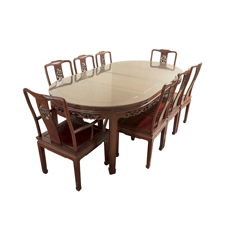 Asian Inspired Walnut Dining Table and Chairs