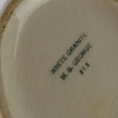 W.S. George Ironstone Pitcher and Blue Stoneware Bowl