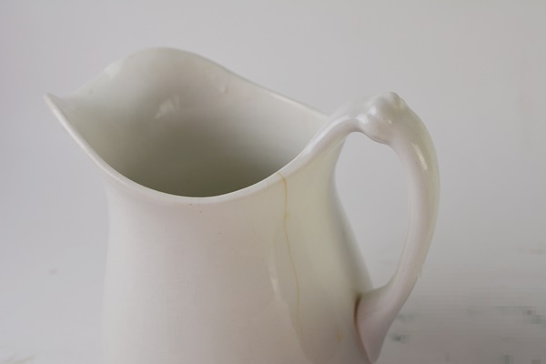 W.S. George Ironstone Pitcher and Blue Stoneware Bowl