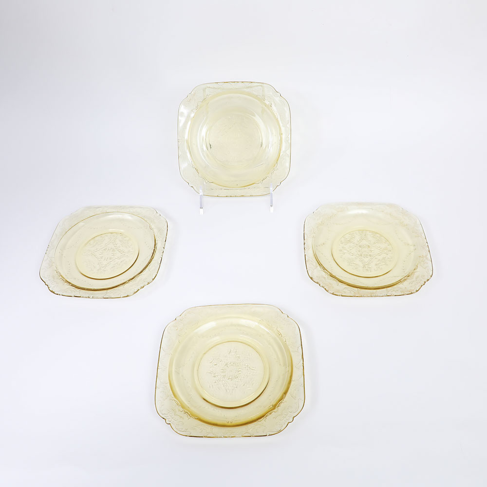 Collection of Amber Federal Glass "Madrid" Dinnerware