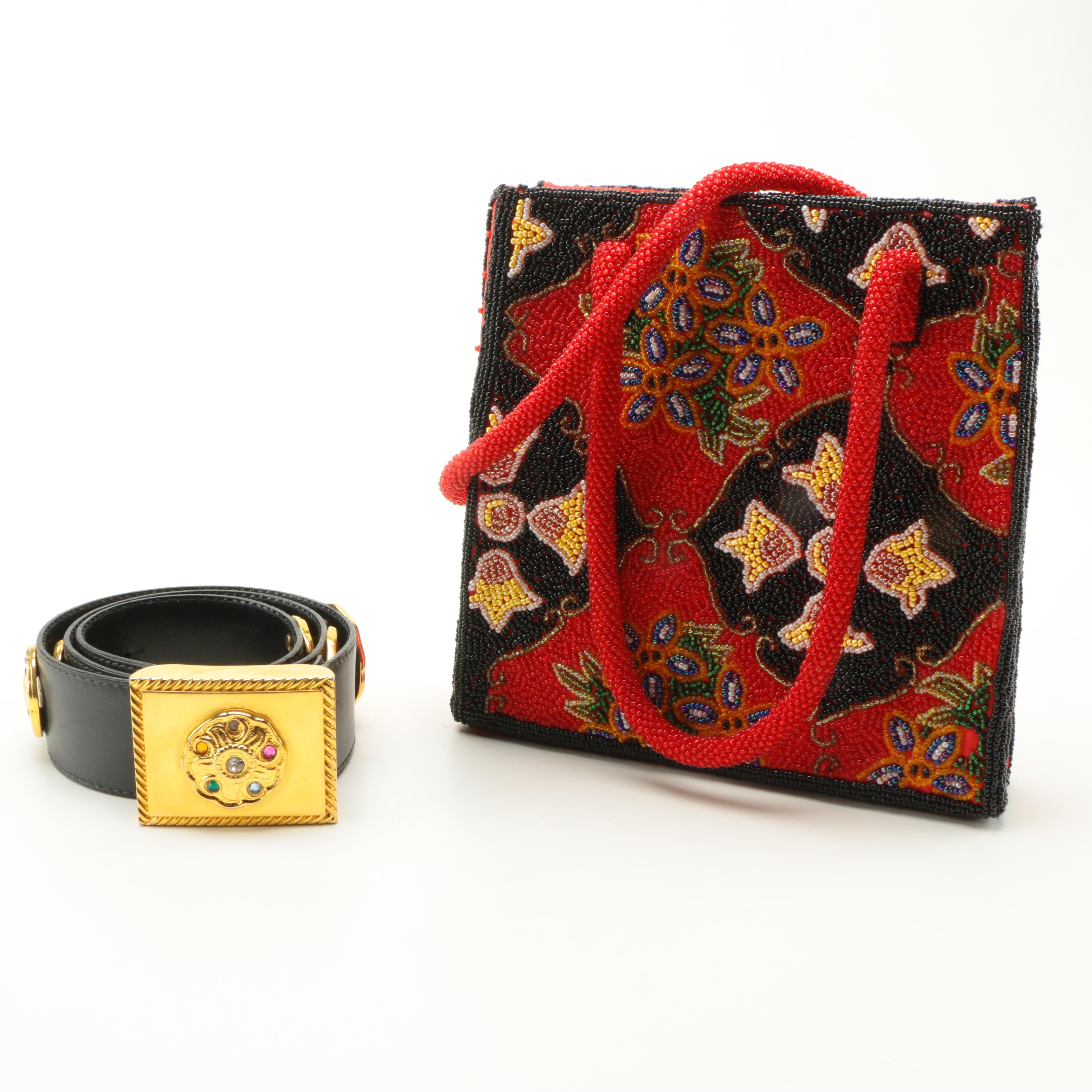 Barse Beaded Handbag and Escada Medallion Belt
