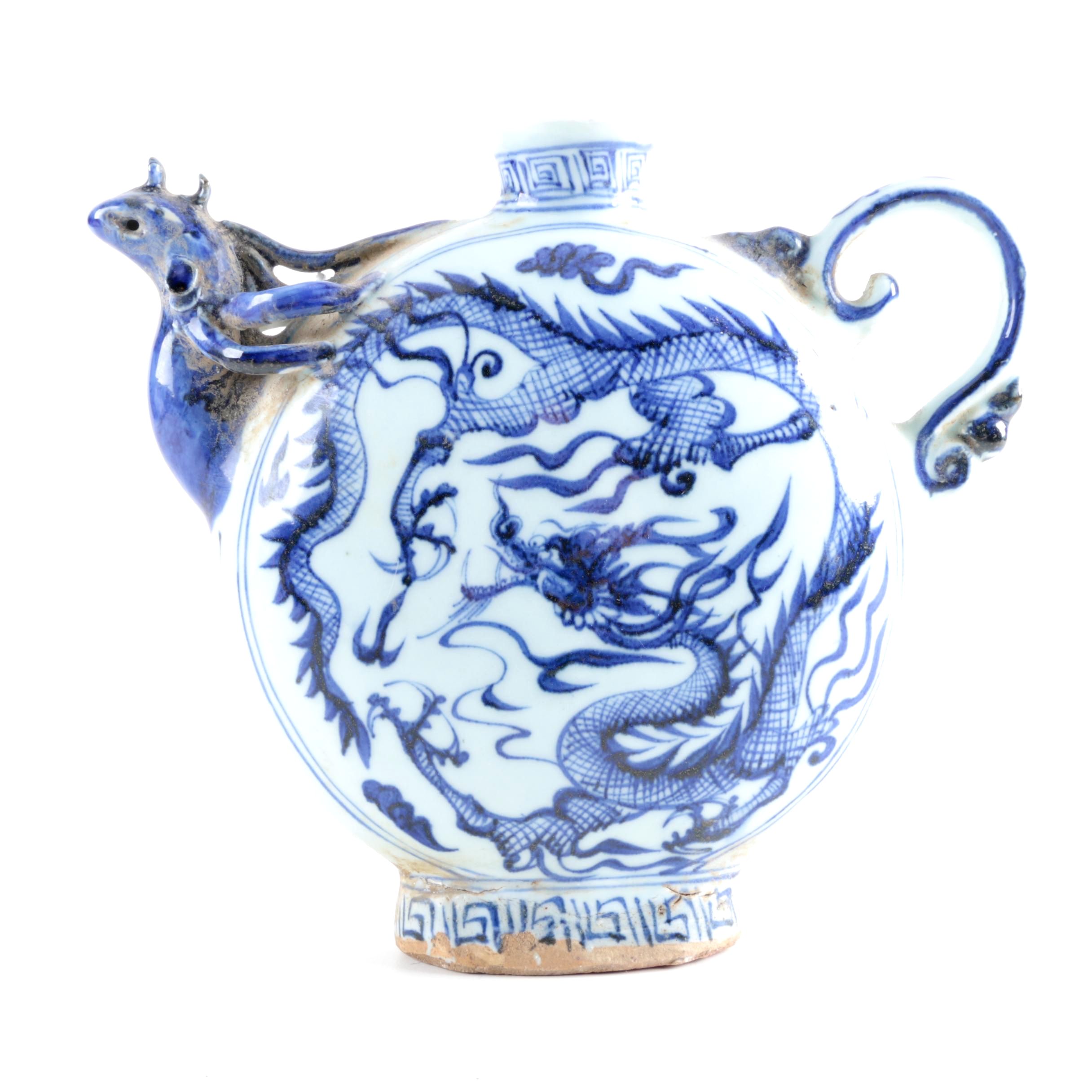 Chinese Blue and White Dragon Moon Flask