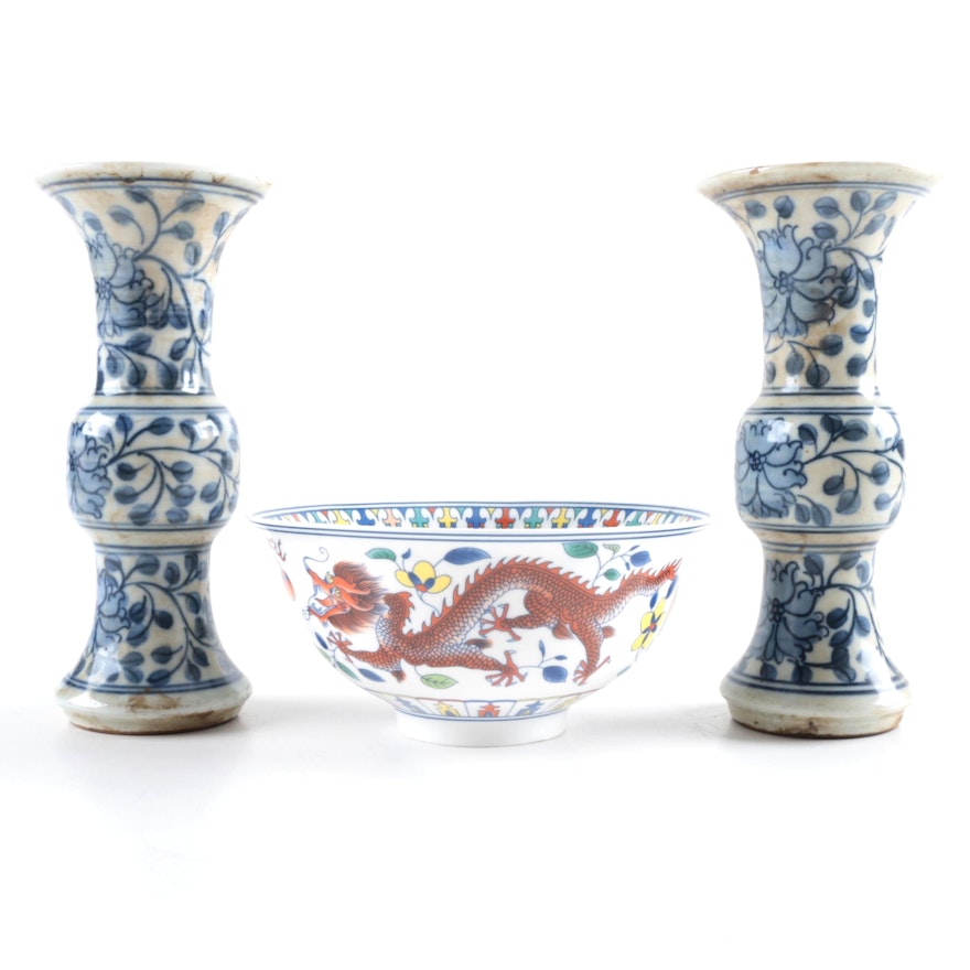 Chinese Ceramic Vases and Bowl