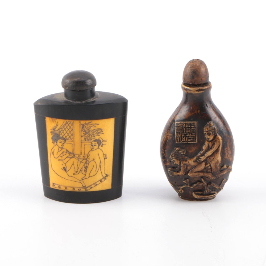 Erotic Chinese Stone and Metal Snuff Bottles