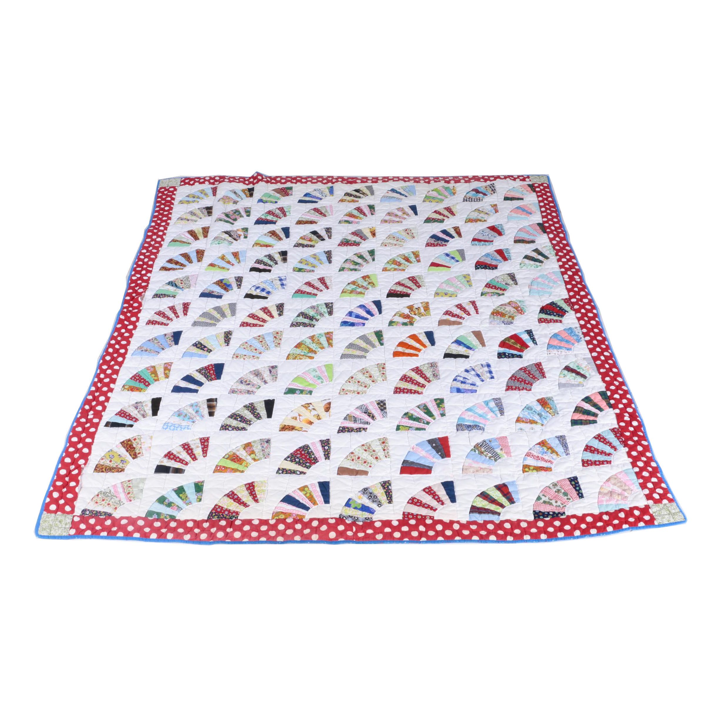 Hand-Made "Grandmother's Fan" Pieced Quilt
