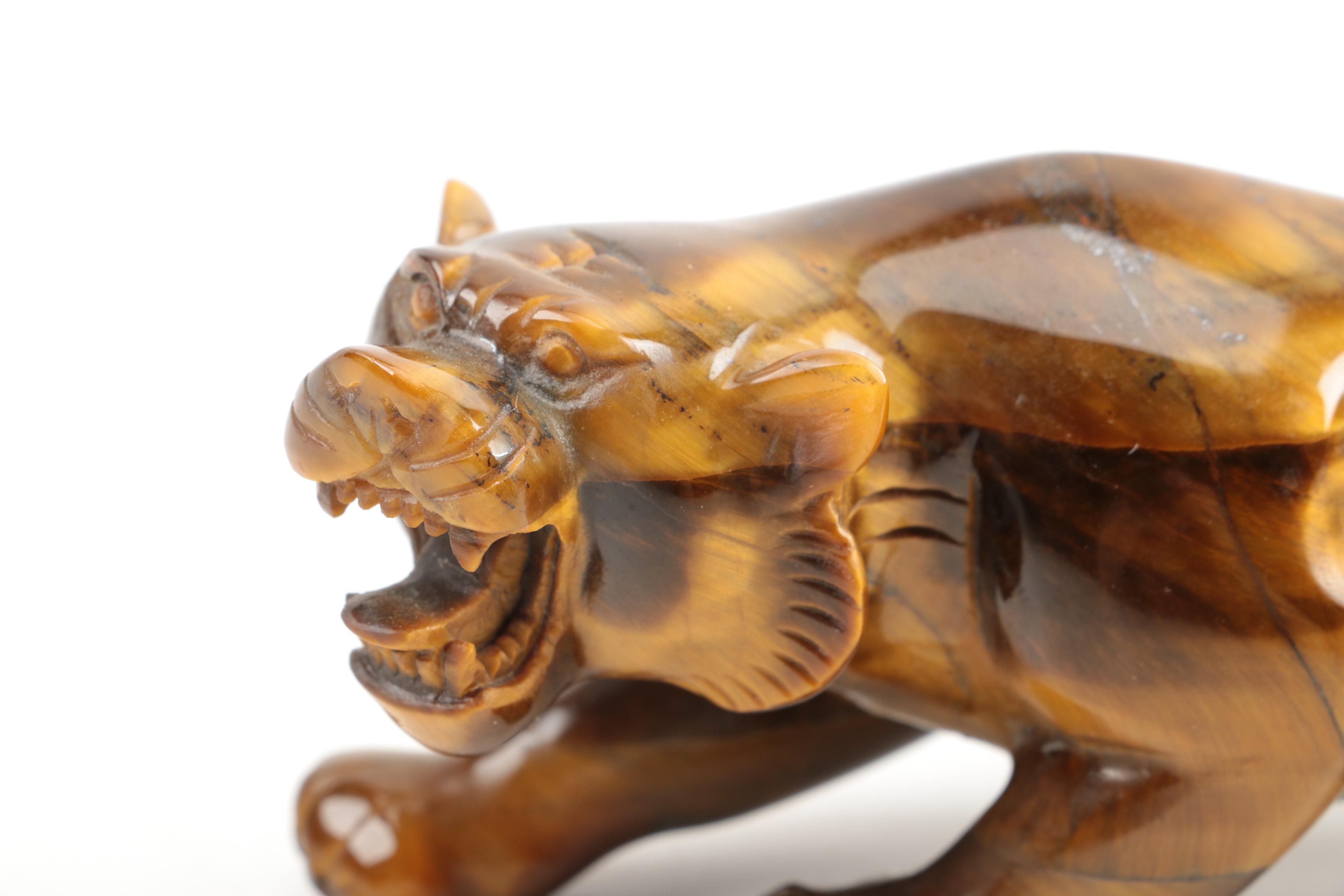 Carved Hardstone Tiger's Eye Tiger Figurine
