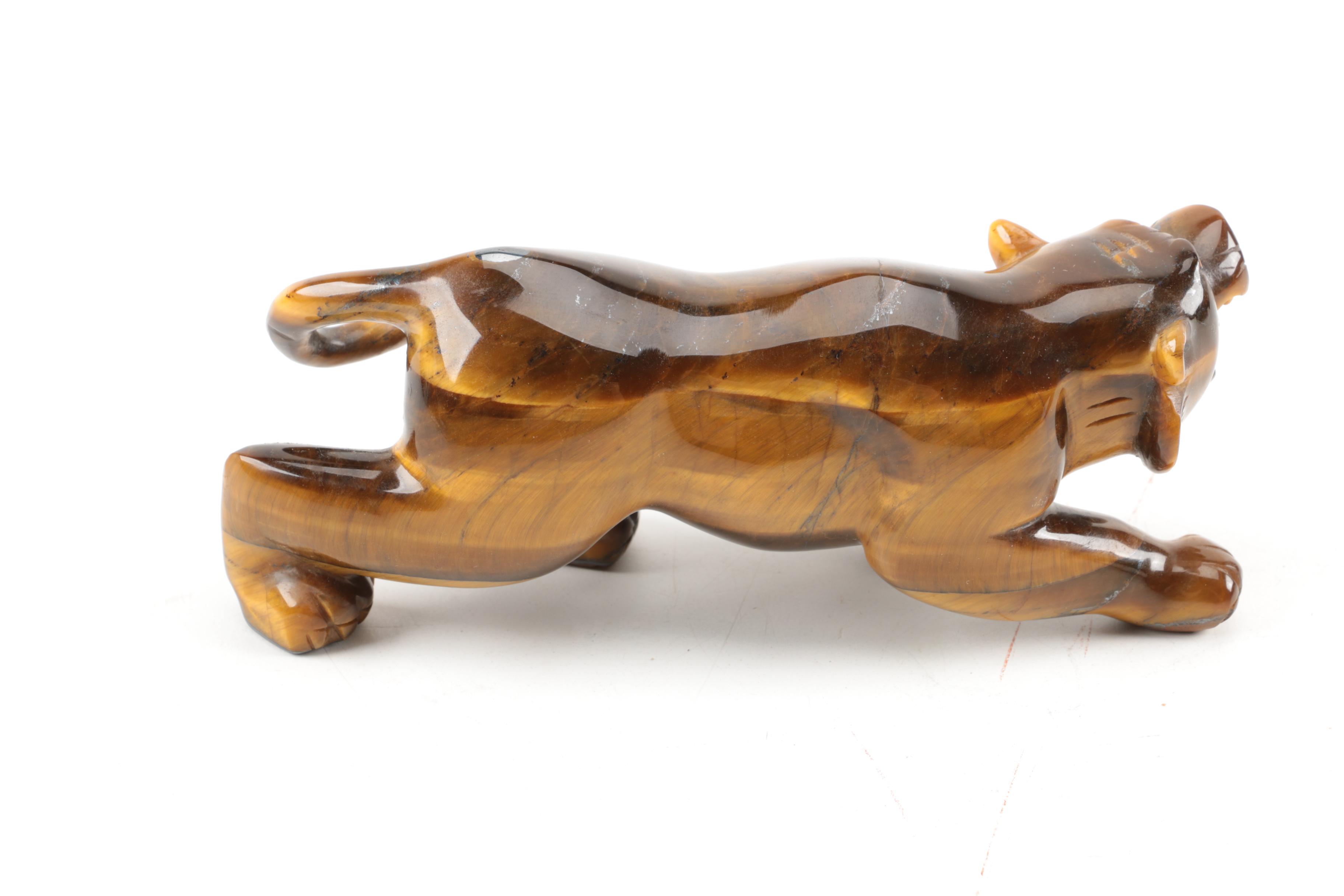 Carved Hardstone Tiger's Eye Tiger Figurine