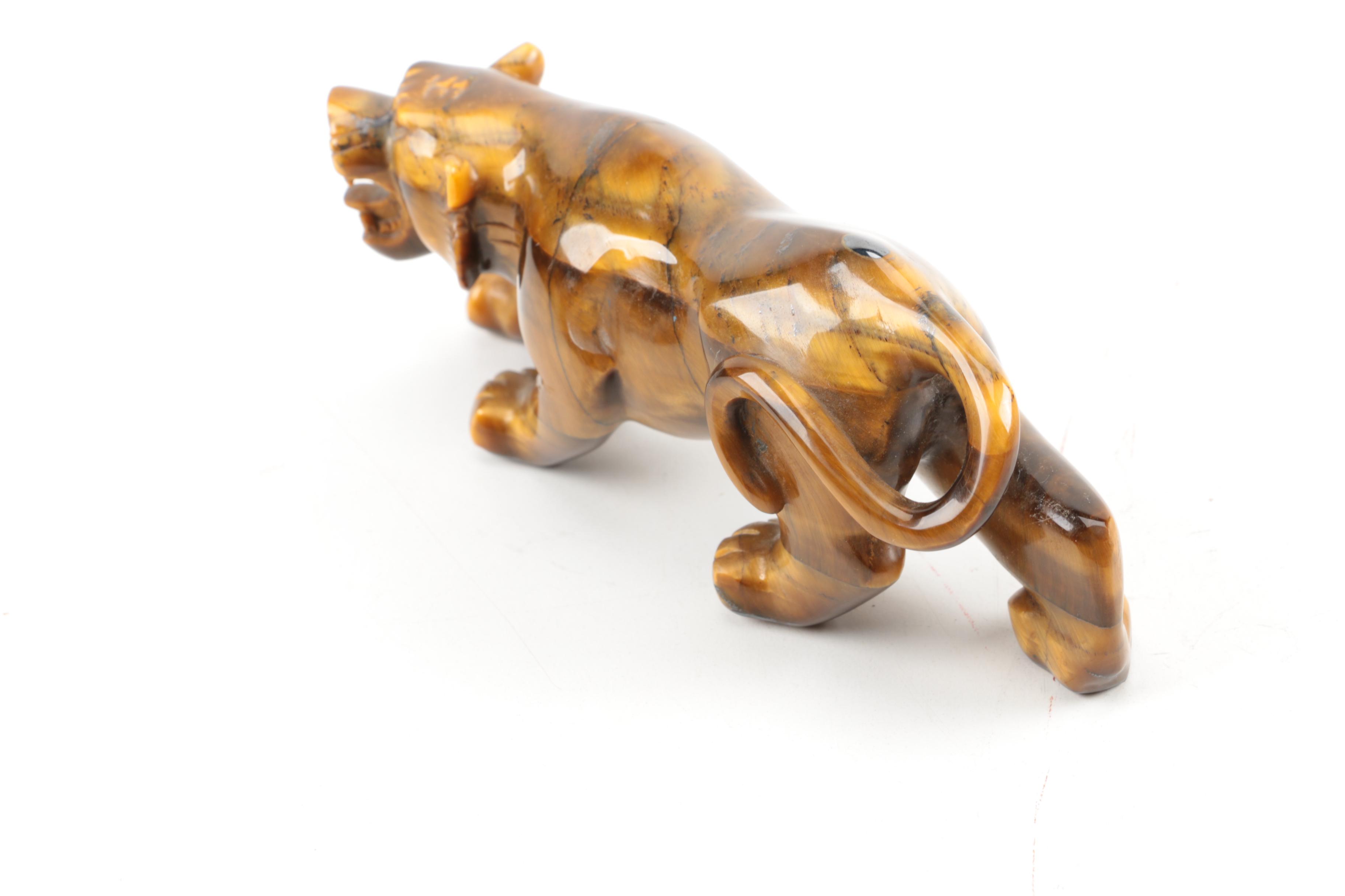 Carved Hardstone Tiger's Eye Tiger Figurine
